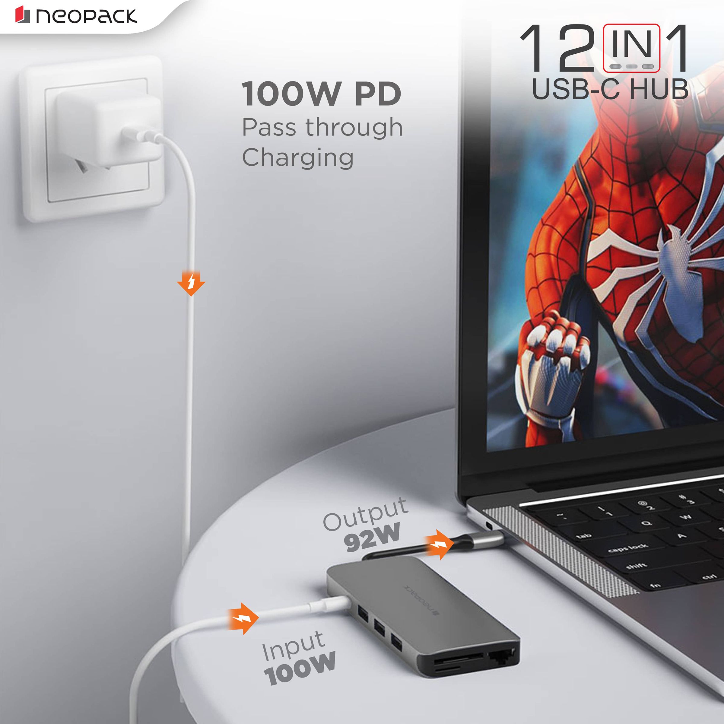 neopack 12-in-1 USB 3.0 Type C to USB 3.0 Type C, HDMI Type A, LAN Port, SD Card Slot, TF Card, 3.5mm Stereo, USB 3.0 Type A, USB 2.0 Type A Docking Station (Pass-Through Charging, Space Grey)_4