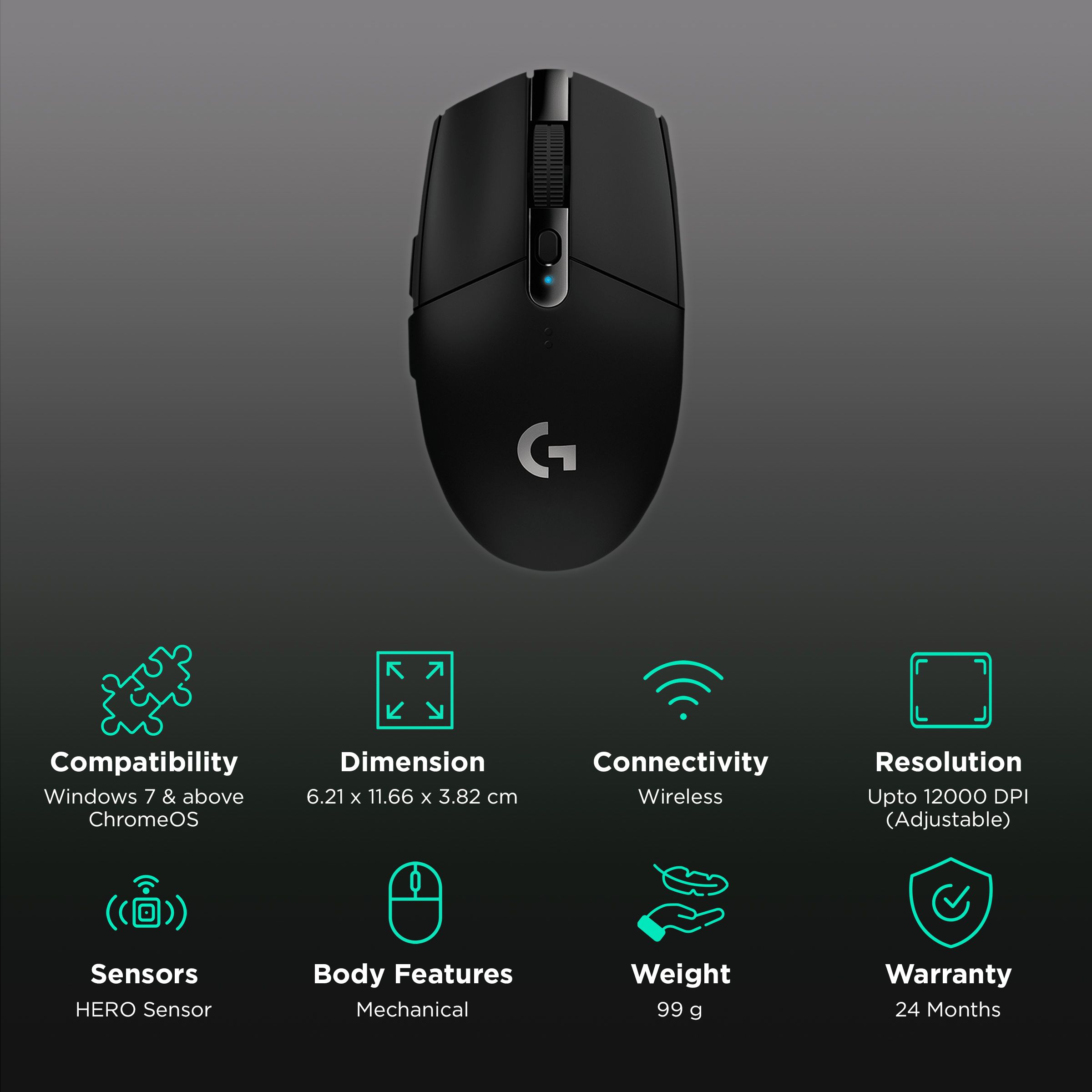 logitech G304 Wireless Optical Gaming Mouse (12000 DPI Adjustable, HERO Sensor, Black) logitech G304 Wireless Optical Gaming Mouse (12000 DPI Adjustable, HERO Sensor, Black)_2