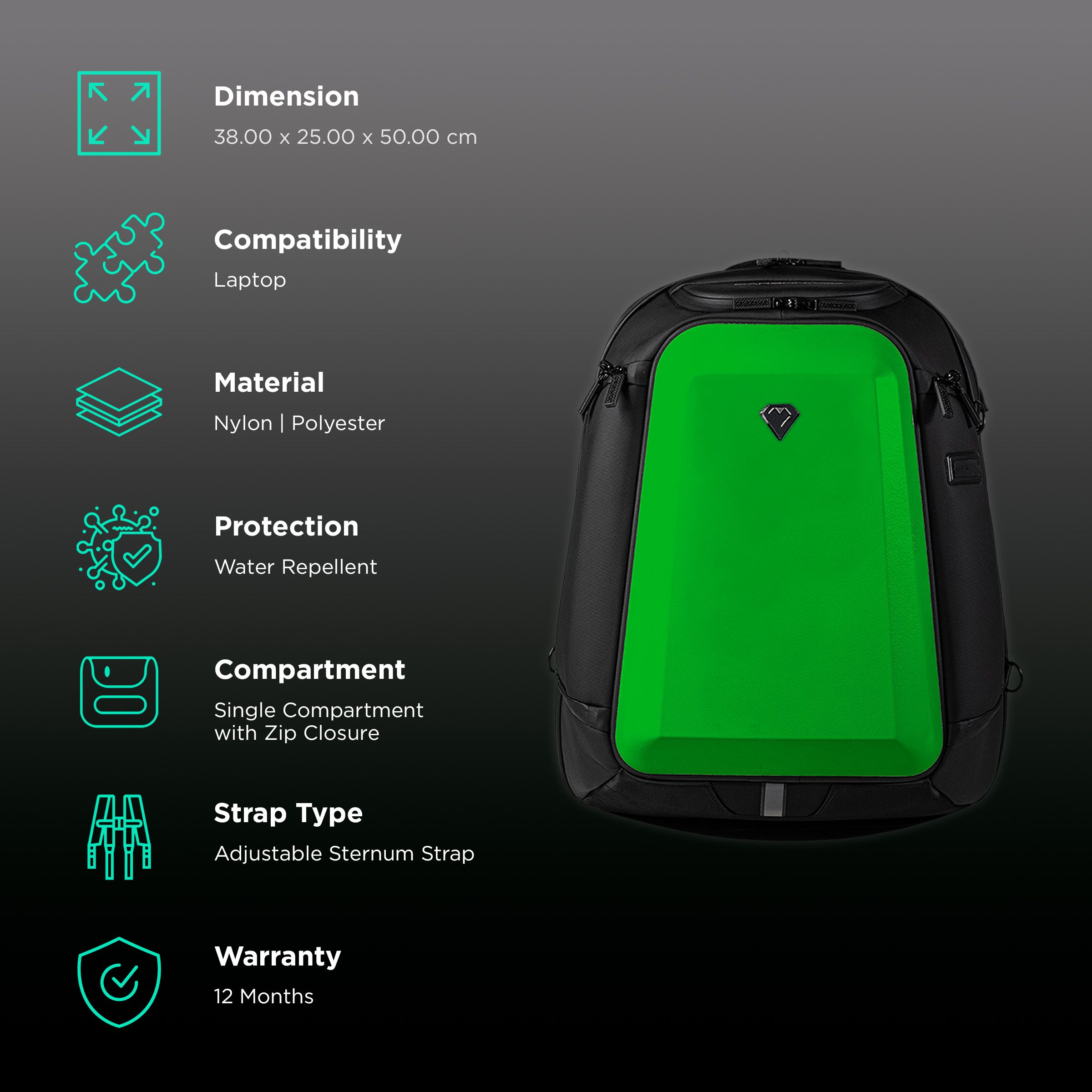 Carbonado GT3 Nylon, Polyester Laptop Backpack for 15 Inch Laptop (28 L, Water Repellent, Pache)_2