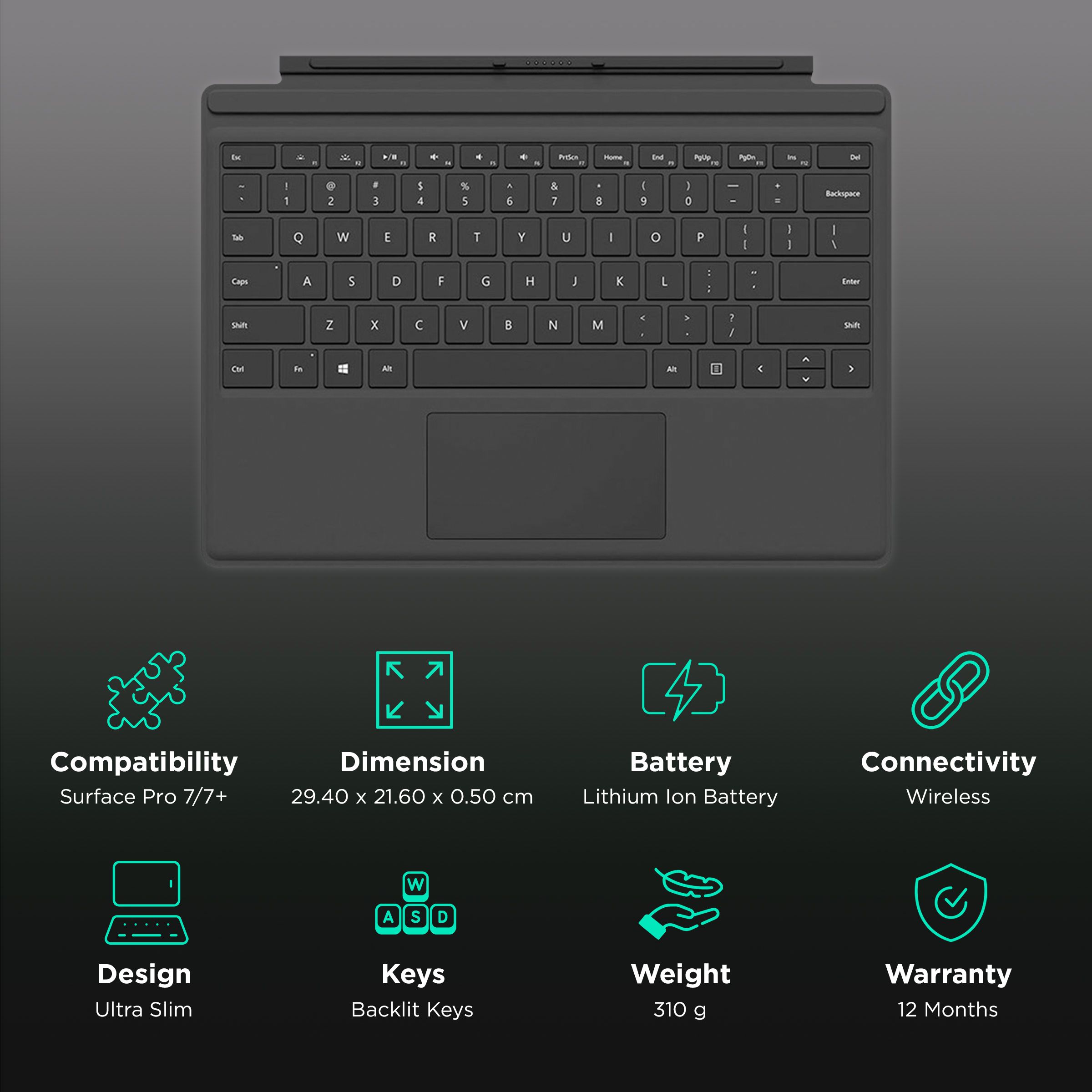 Microsoft Wi-Fi Wireless Keyboard with Touchpad (Backlit Keys, Black) Microsoft Wi-Fi Wireless Keyboard with Touchpad (Backlit Keys, Black)_2