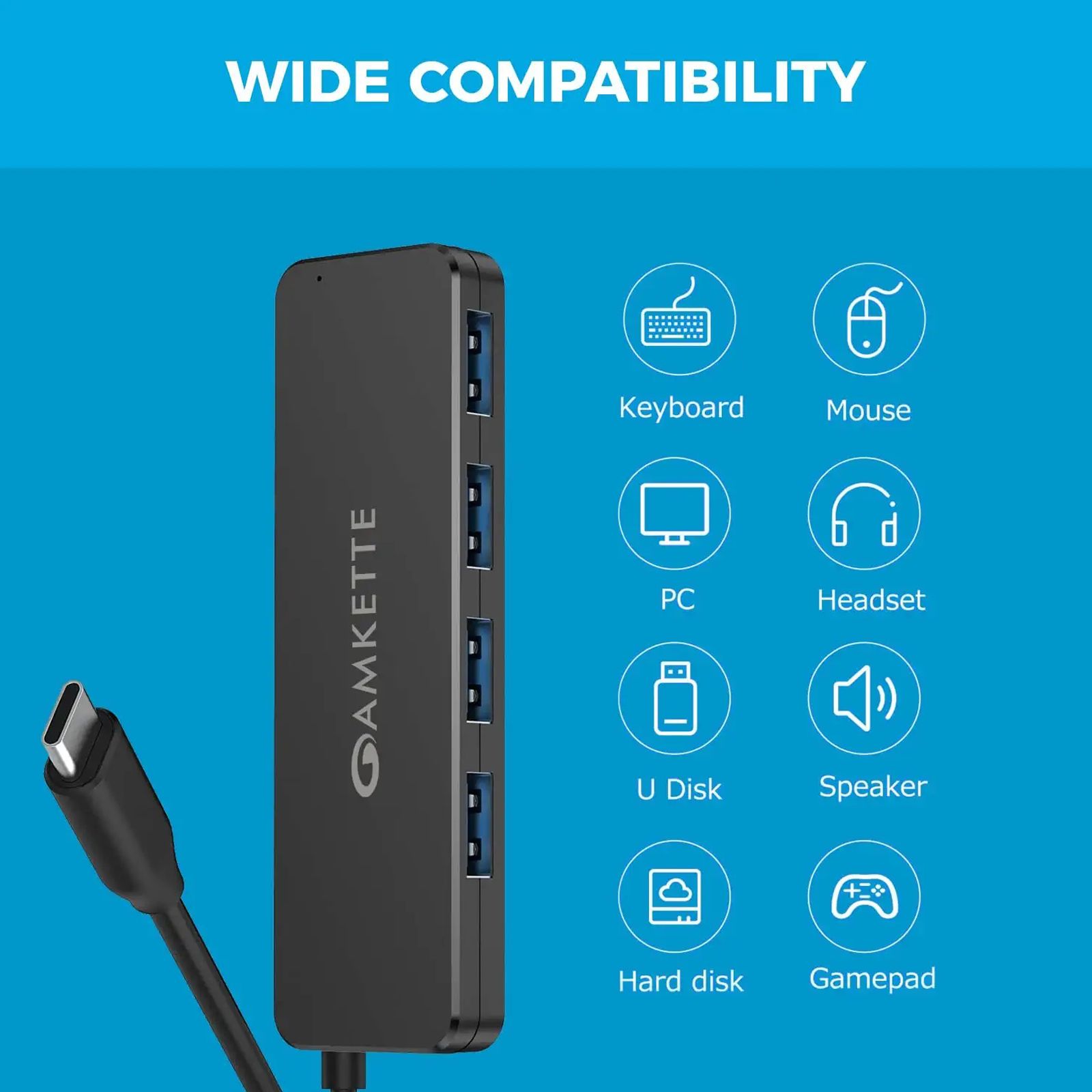 AMKETTE 4-in-1 USB 3.1 Type C to USB 3.0 Type A USB Hub (Up to 5 Gbps Data Transfer, Black)_6
