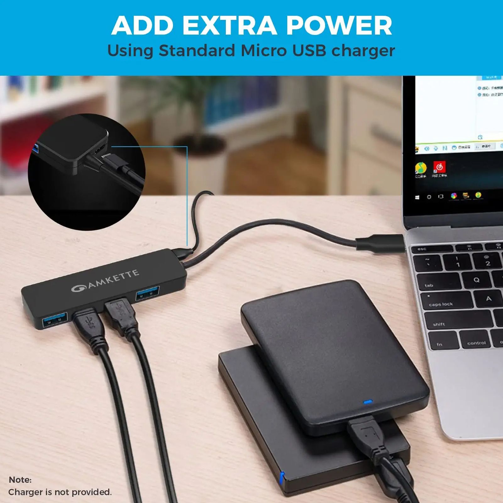 AMKETTE 4-in-1 USB 3.1 Type C to USB 3.0 Type A USB Hub (Up to 5 Gbps Data Transfer, Black)_4