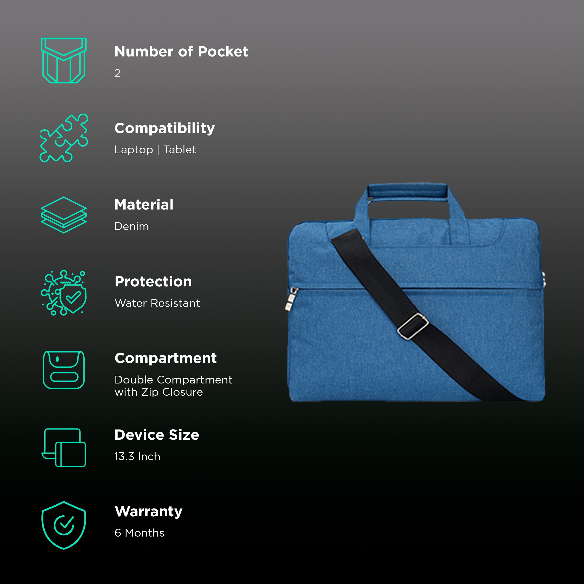 in base Denim Laptop Sling Bag for 13.3 Inch Laptop (Water Resistant, Blue) in base Denim Laptop Sling Bag for 13.3 Inch Laptop (Water Resistant, Blue)_2