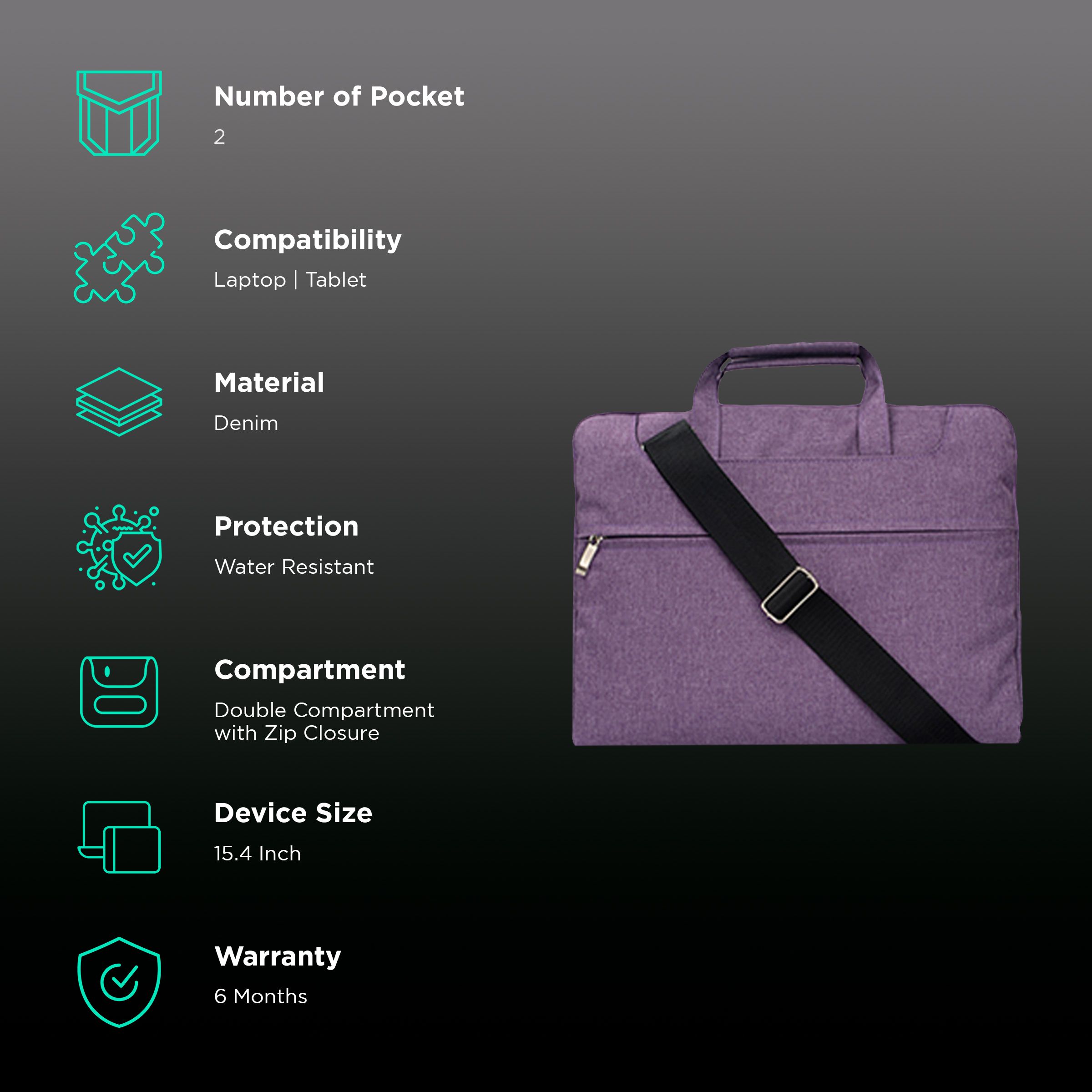 in base Denim Laptop Sling Bag for 15.4 Inch Laptop (Water Resistant, Purple) in base Denim Laptop Sling Bag for 15.4 Inch Laptop (Water Resistant, Purple)_2