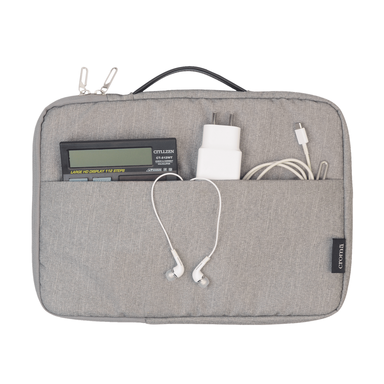 Croma Prime Fabric Laptop Sleeve for 14 Inch Laptop (Water Resistant, Grey)_4