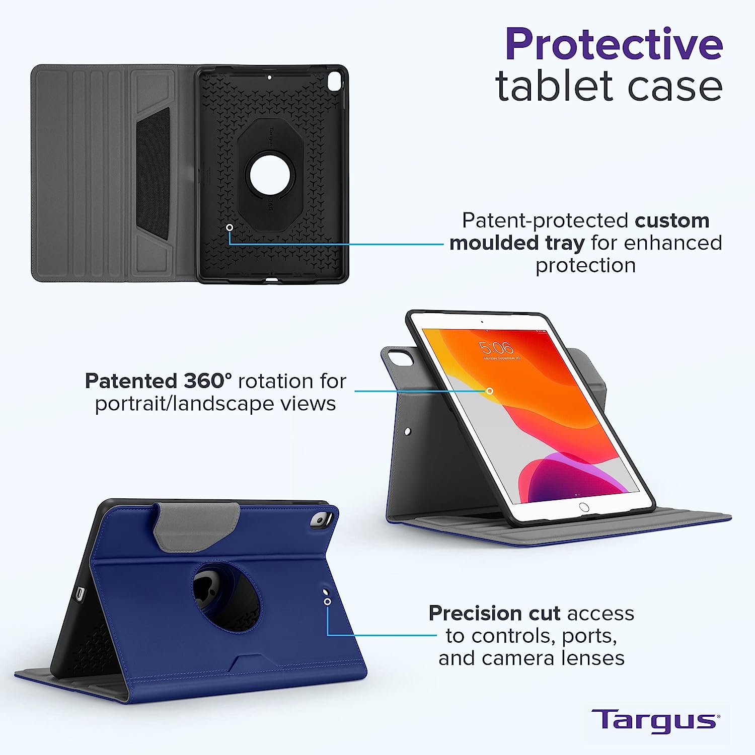 Targus VersaVu Polyurethane, Polycarbonate & Thermoplastic Polyester Flip Cover for Apple iPad 10.2 Inch (7th, 8th, 9th Gen), iPad Air 10.5 Inch, iPad Pro 10.5 Inch (Military Grade Drop Protection, Blue)_11