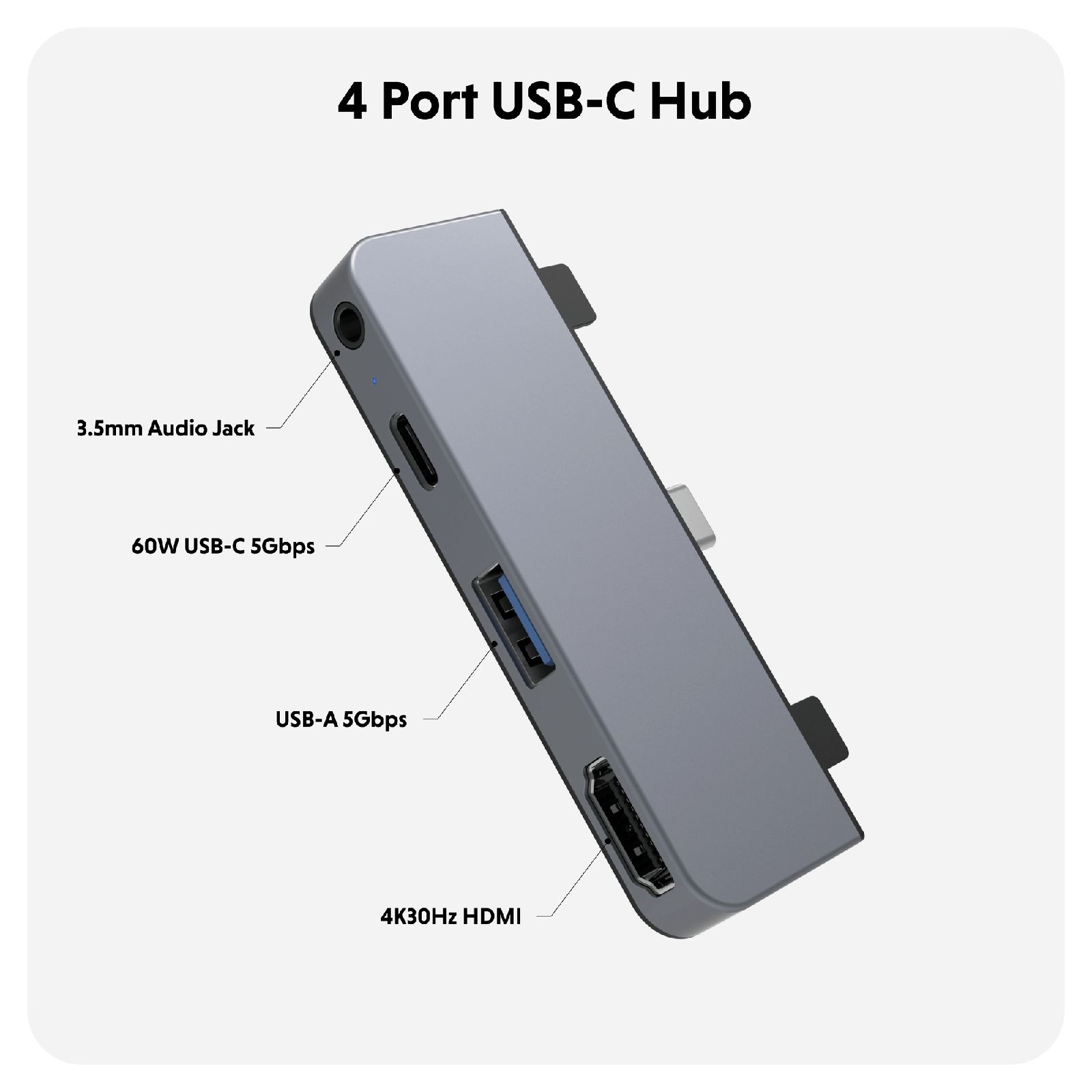 HyperDrive 4-in-1 USB 3.0 Type C to USB 3.1 Type A, USB 3.0 Type C, HDMI Type A, 3.5mm Stereo USB Hub (Pass-Through Charging, Space Grey)_8