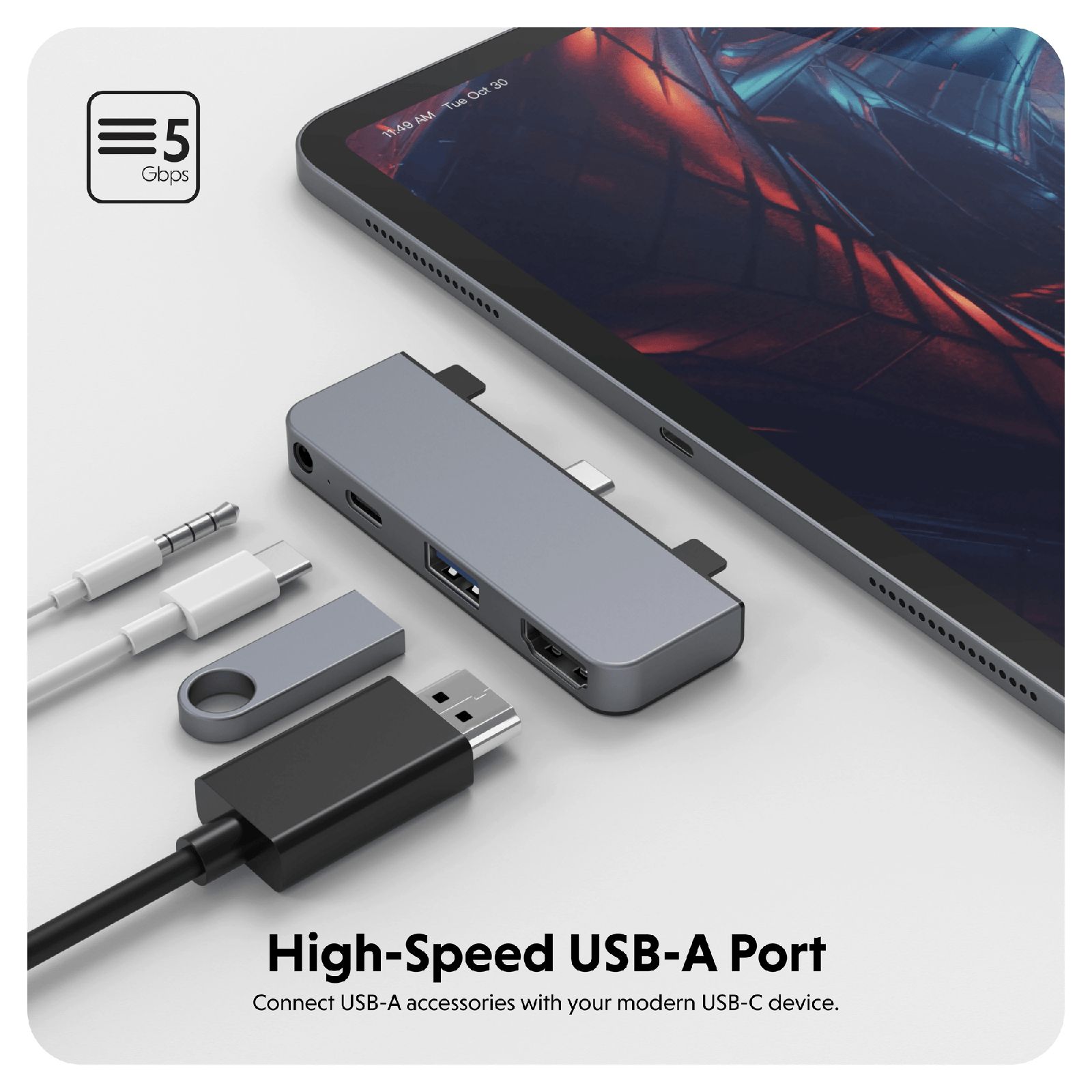 HyperDrive 4-in-1 USB 3.0 Type C to USB 3.1 Type A, USB 3.0 Type C, HDMI Type A, 3.5mm Stereo USB Hub (Pass-Through Charging, Space Grey)_12