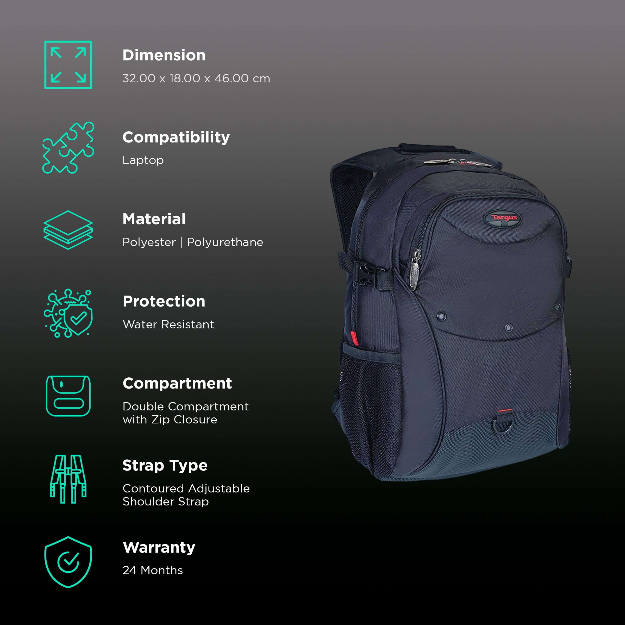 Targus Element Polyester, Polyurethane Laptop Backpack for 15.6 Inch Laptop (25 L, Water Resistant, Black) Targus Element Polyester, Polyurethane Laptop Backpack for 15.6 Inch Laptop (25 L, Water Resistant, Black)_2