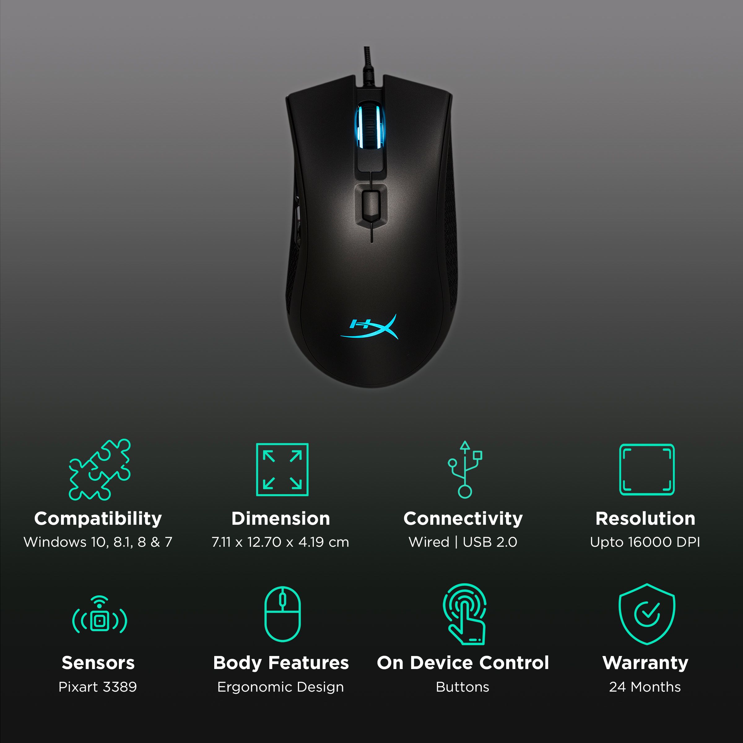HyperX Pulsefire FPS Pro Wired Optical Gaming Mouse with Customizable Buttons (16000 DPI, Ergonomic Design, Black)_2