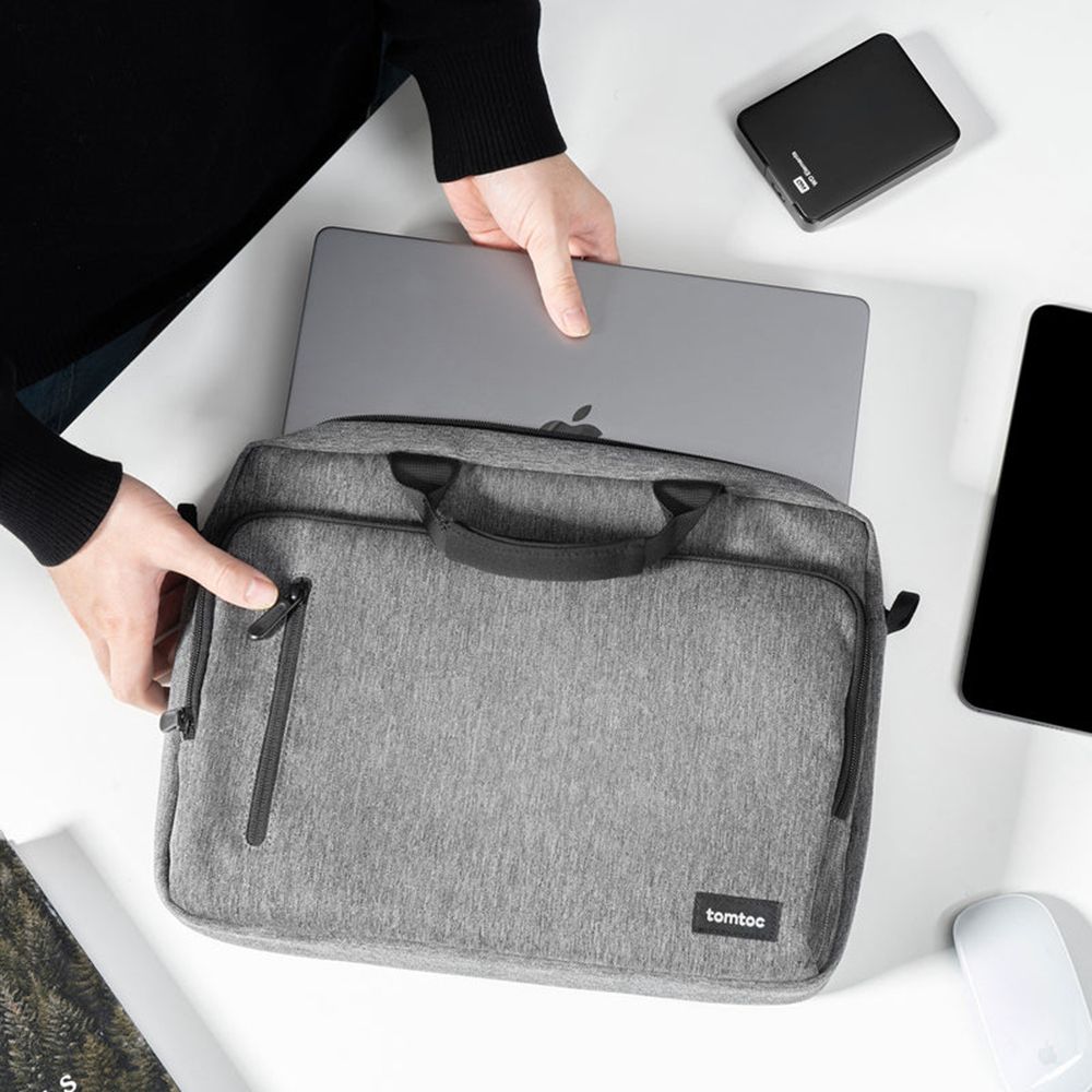 tomtoc Defender Fabric Laptop Sling Bag for 16 Inch Laptop (Water Repellent, Grey)_12