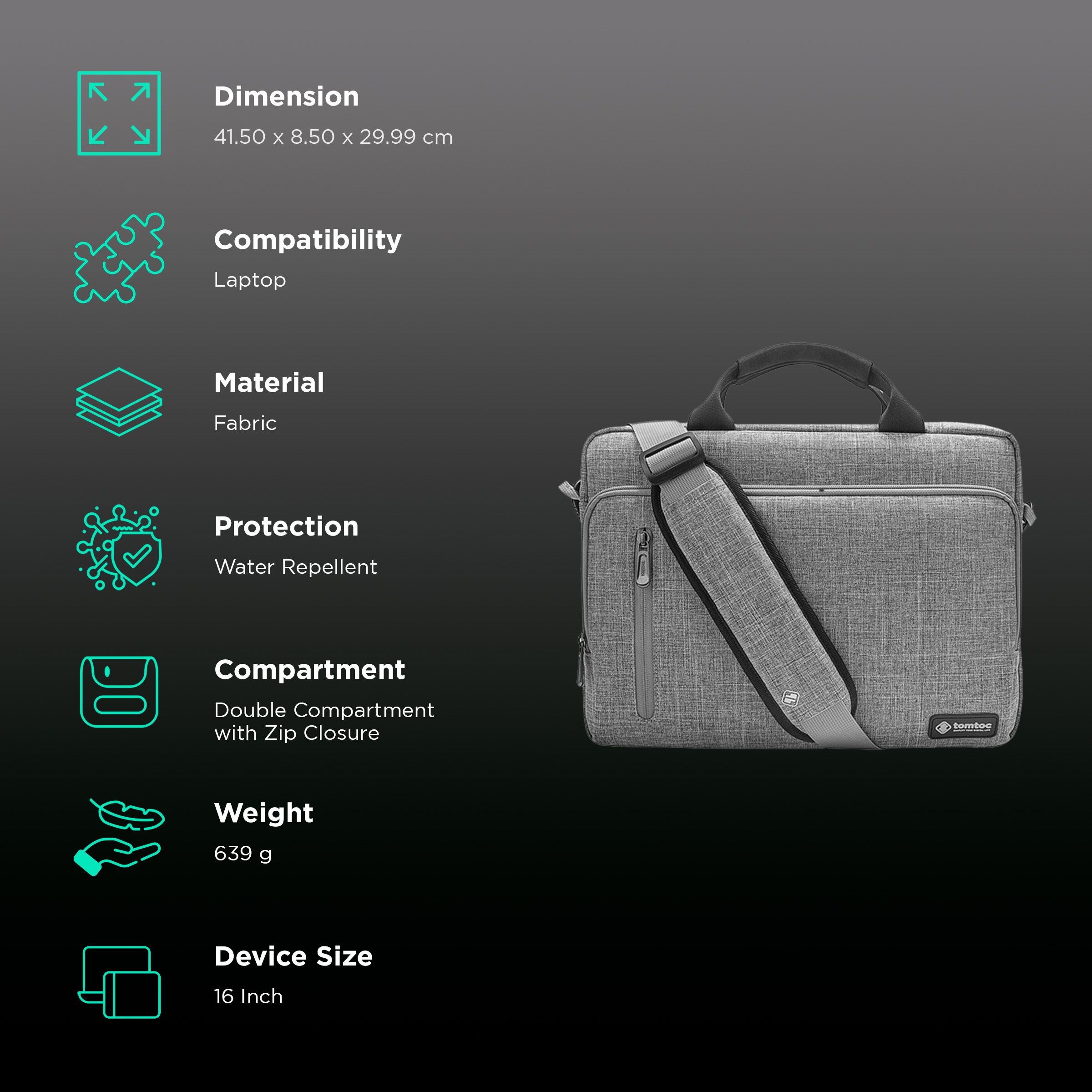 tomtoc Defender Fabric Laptop Sling Bag for 16 Inch Laptop (Water Repellent, Grey)_3