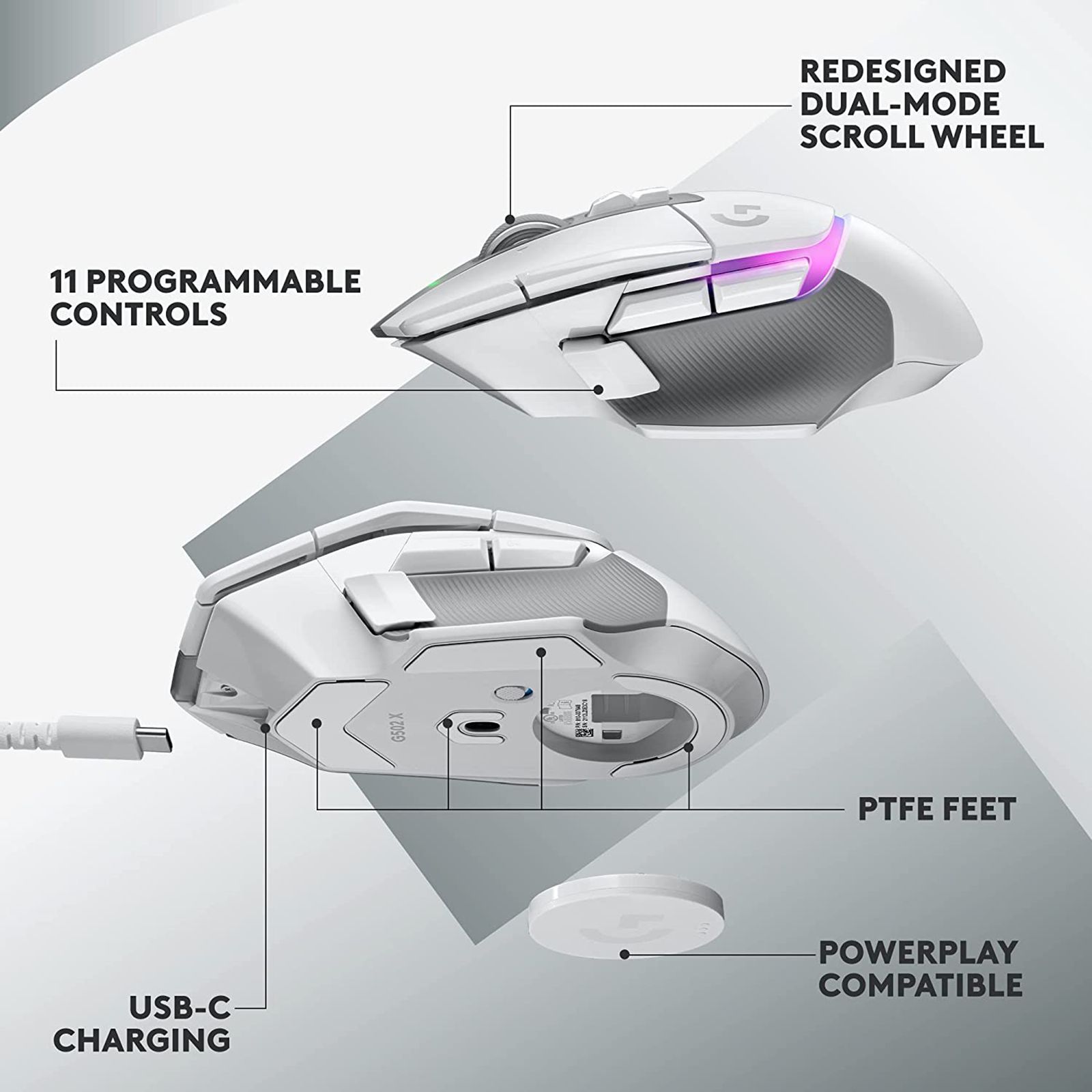 logitech G502 X Plus Rechargeable Wireless Optical Gaming Mouse (25600 DPI(Adjustable), Dual-Mode Scroll Wheel, White)_8