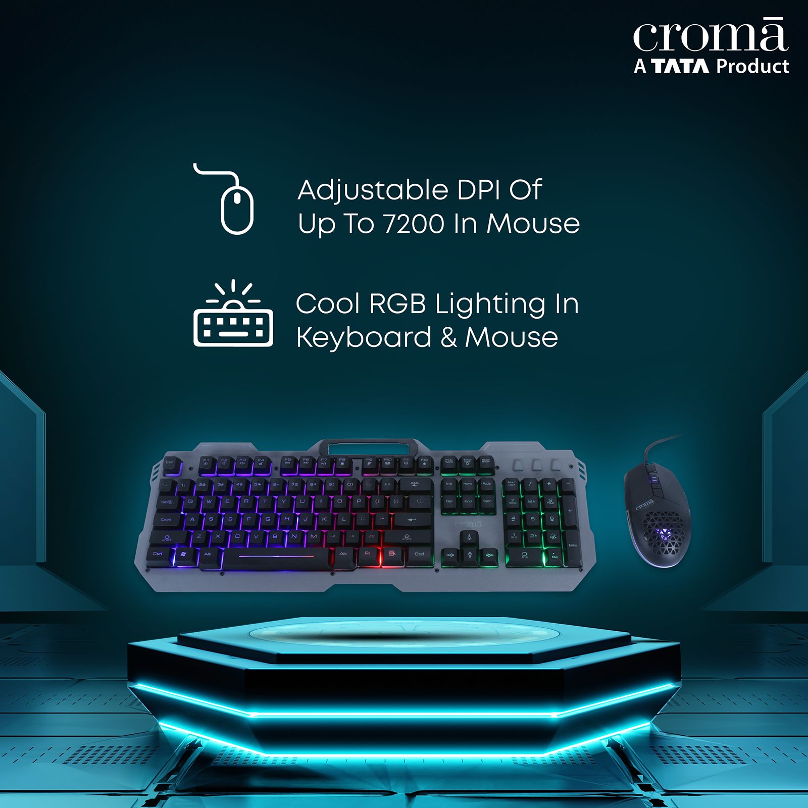 Croma Wired Gaming Keyboard & Mouse Combo (104 Keys, 7200 DPI, Ergonomic Design, Black)_6