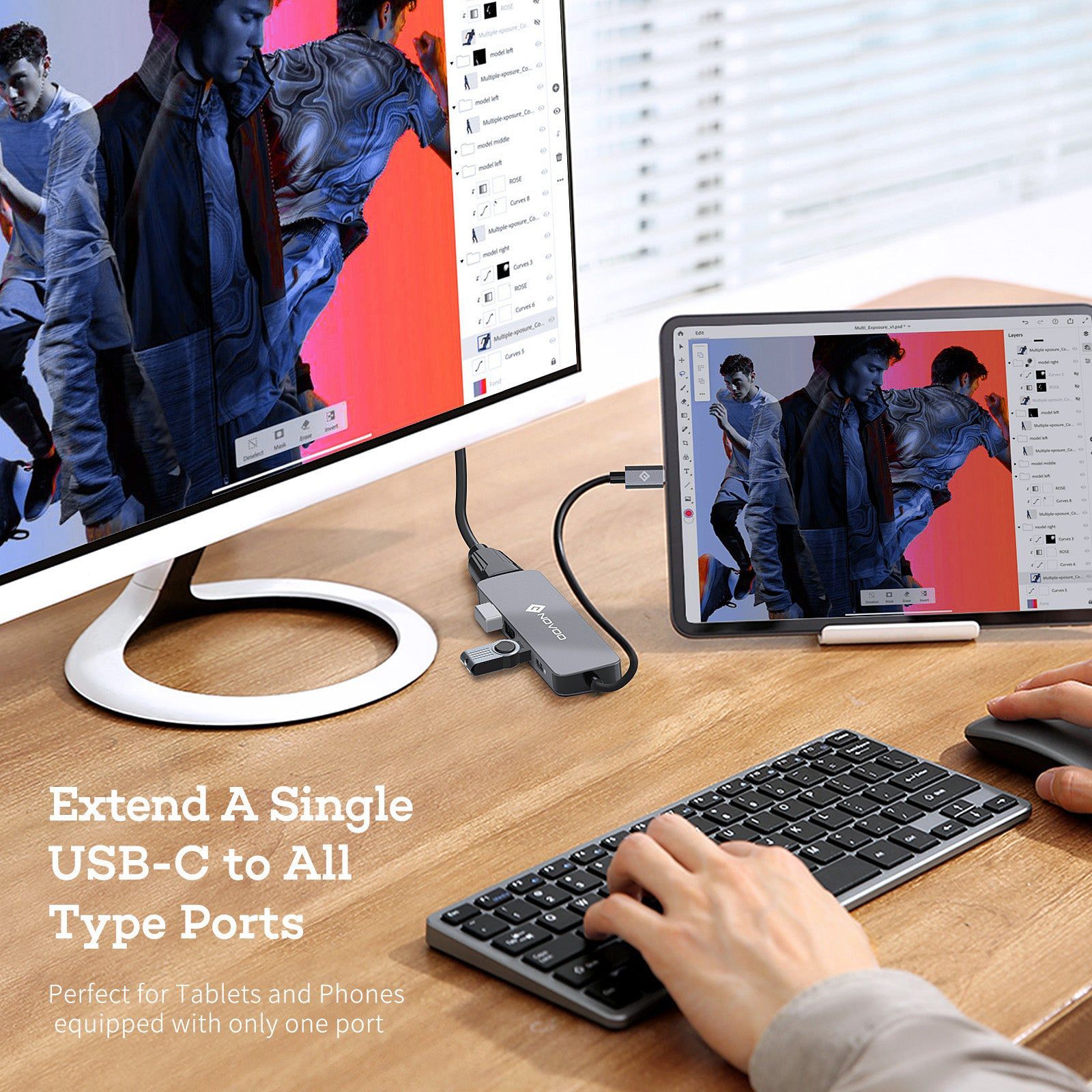 Novoo 5-in-1 USB 3.0 Type C to USB 3.0 Type A, HDMI Type A, USB Type C USB Hub (100 Watt Power Delivery, Grey)_6