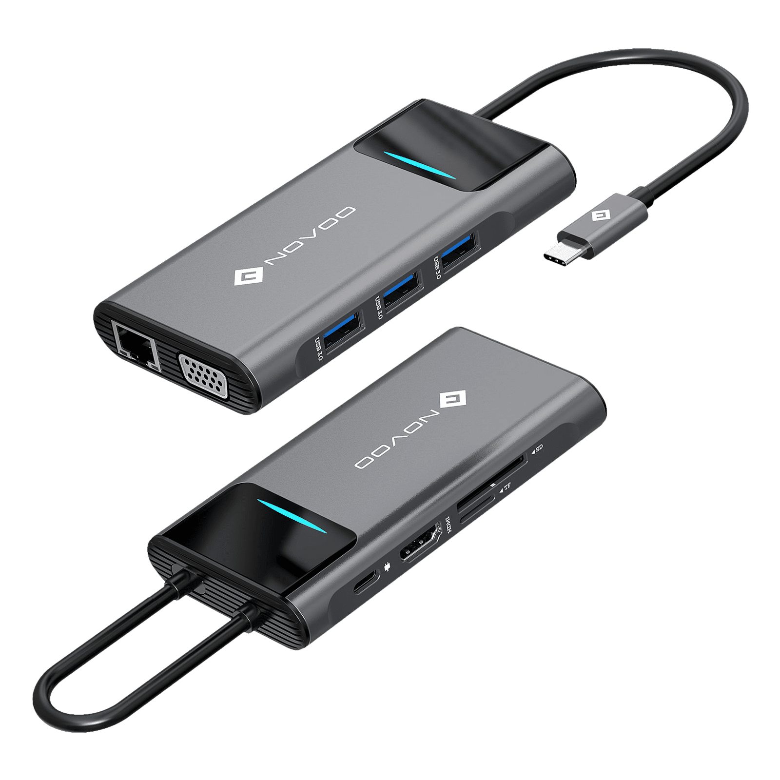 Novoo 9-in-1 USB 3.0 Type C to USB Type C, HDMI Type A, SD Card Slot, TF Card Reader, USB 3.0 Type A, VGA Port, RJ45 USB Hub (Dual Screen Display, Grey) Novoo 9-in-1 USB 3.0 Type C to USB Type C, HDMI Type A, SD Card Slot, TF Card Reader, USB 3.0 Type A, VGA Port, RJ45 USB Hub (Dual Screen Display, Grey)_1