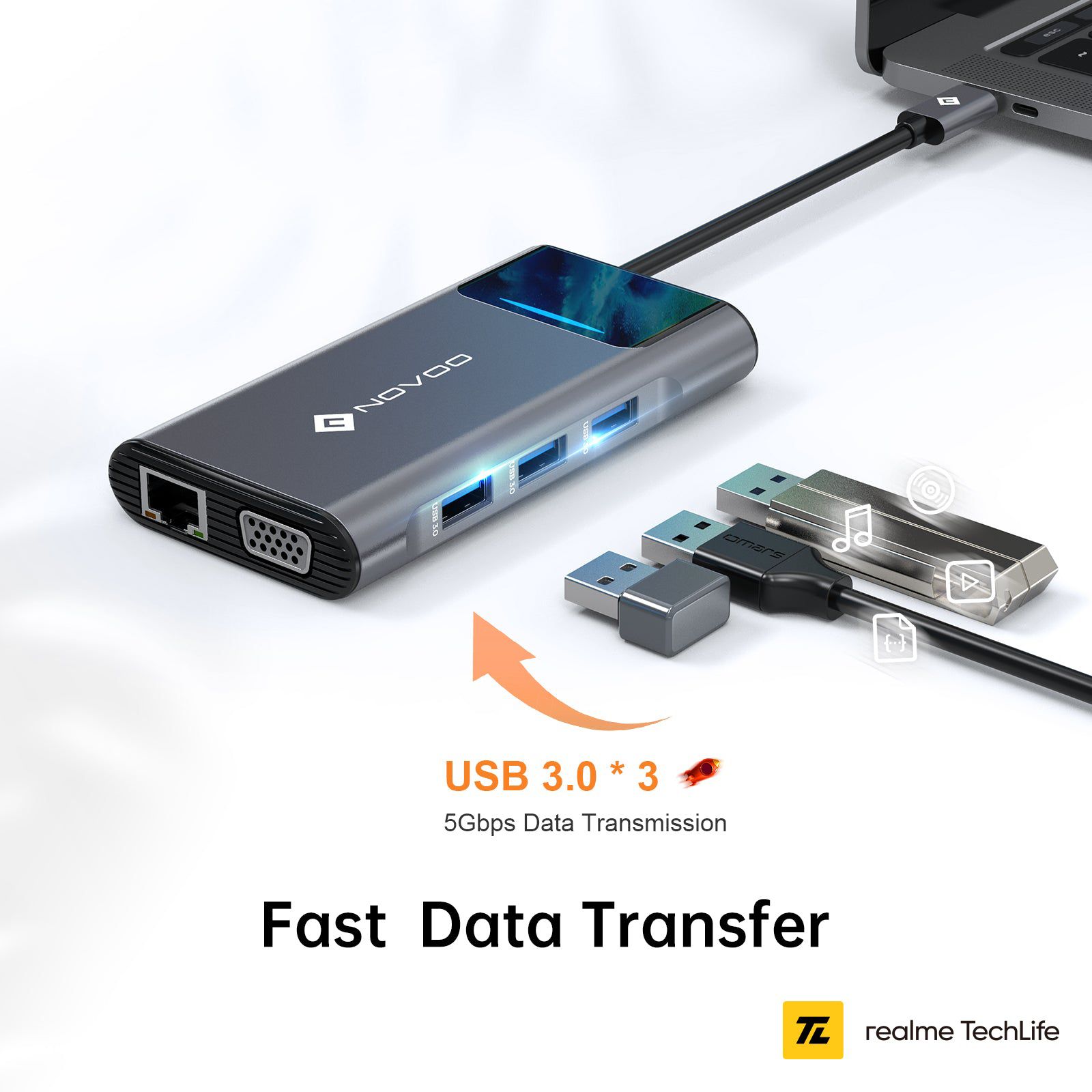 Novoo 9-in-1 USB 3.0 Type C to USB Type C, HDMI Type A, SD Card Slot, TF Card Reader, USB 3.0 Type A, VGA Port, RJ45 USB Hub (Dual Screen Display, Grey) Novoo 9-in-1 USB 3.0 Type C to USB Type C, HDMI Type A, SD Card Slot, TF Card Reader, USB 3.0 Type A, VGA Port, RJ45 USB Hub (Dual Screen Display, Grey)_8