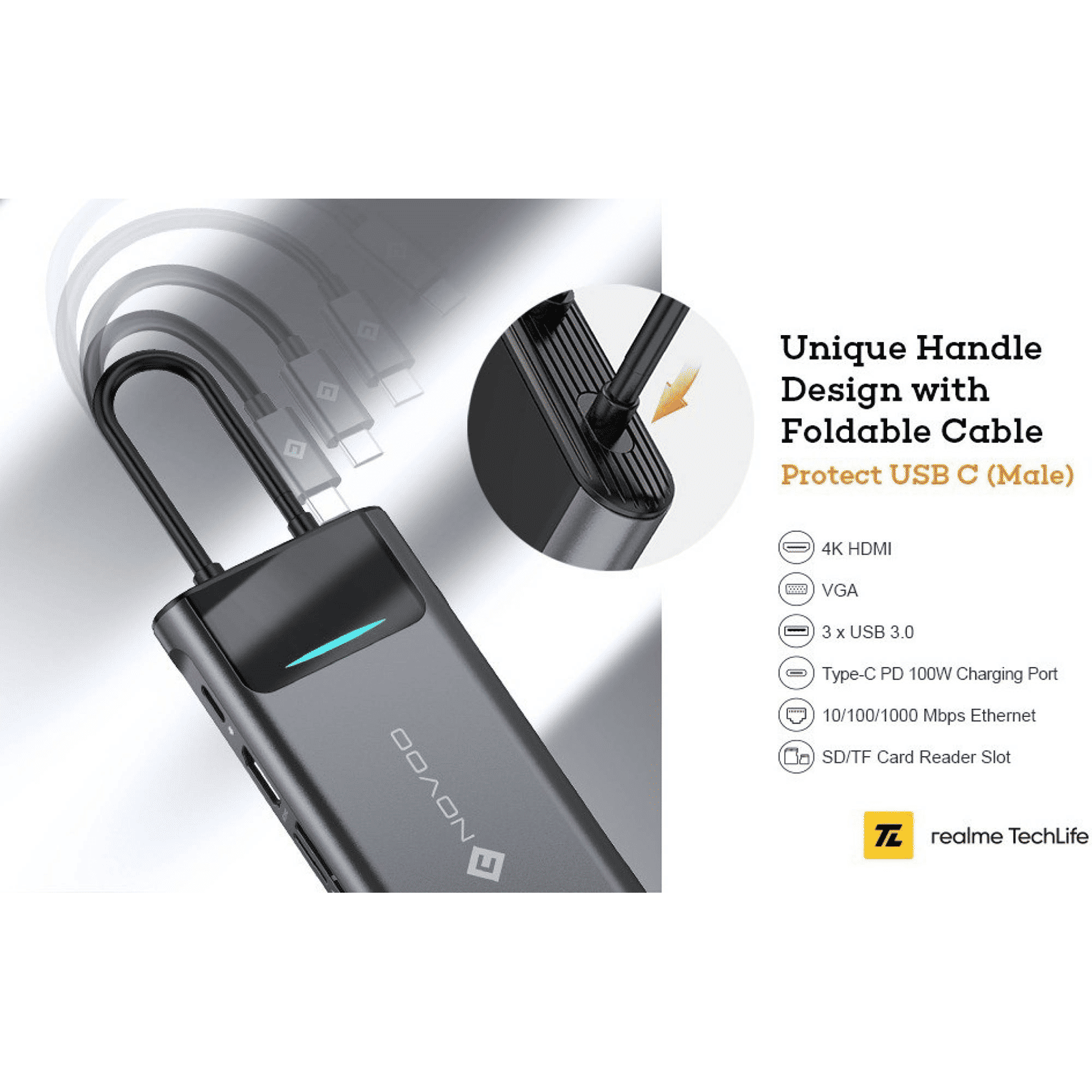 Novoo 9-in-1 USB 3.0 Type C to USB Type C, HDMI Type A, SD Card Slot, TF Card Reader, USB 3.0 Type A, VGA Port, RJ45 USB Hub (Dual Screen Display, Grey) Novoo 9-in-1 USB 3.0 Type C to USB Type C, HDMI Type A, SD Card Slot, TF Card Reader, USB 3.0 Type A, VGA Port, RJ45 USB Hub (Dual Screen Display, Grey)_3