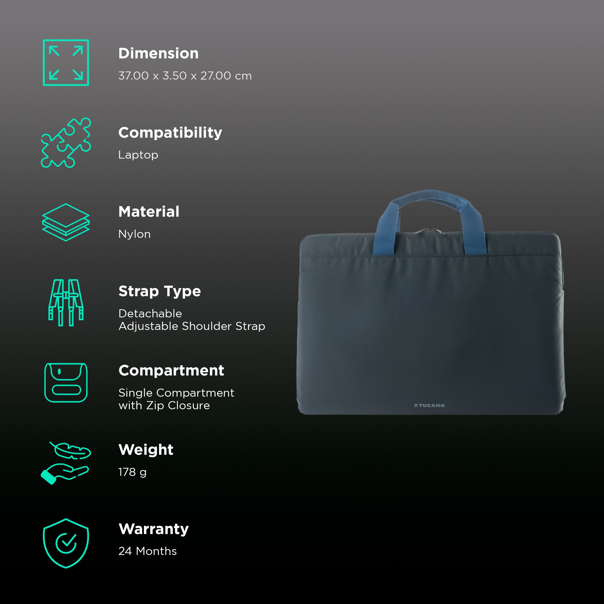 TUCANO Minilux Nylon Laptop Sleeve for 13, 14 & 15 Inch Laptop (Internal Anti-shock Padding, Dark Grey)_3
