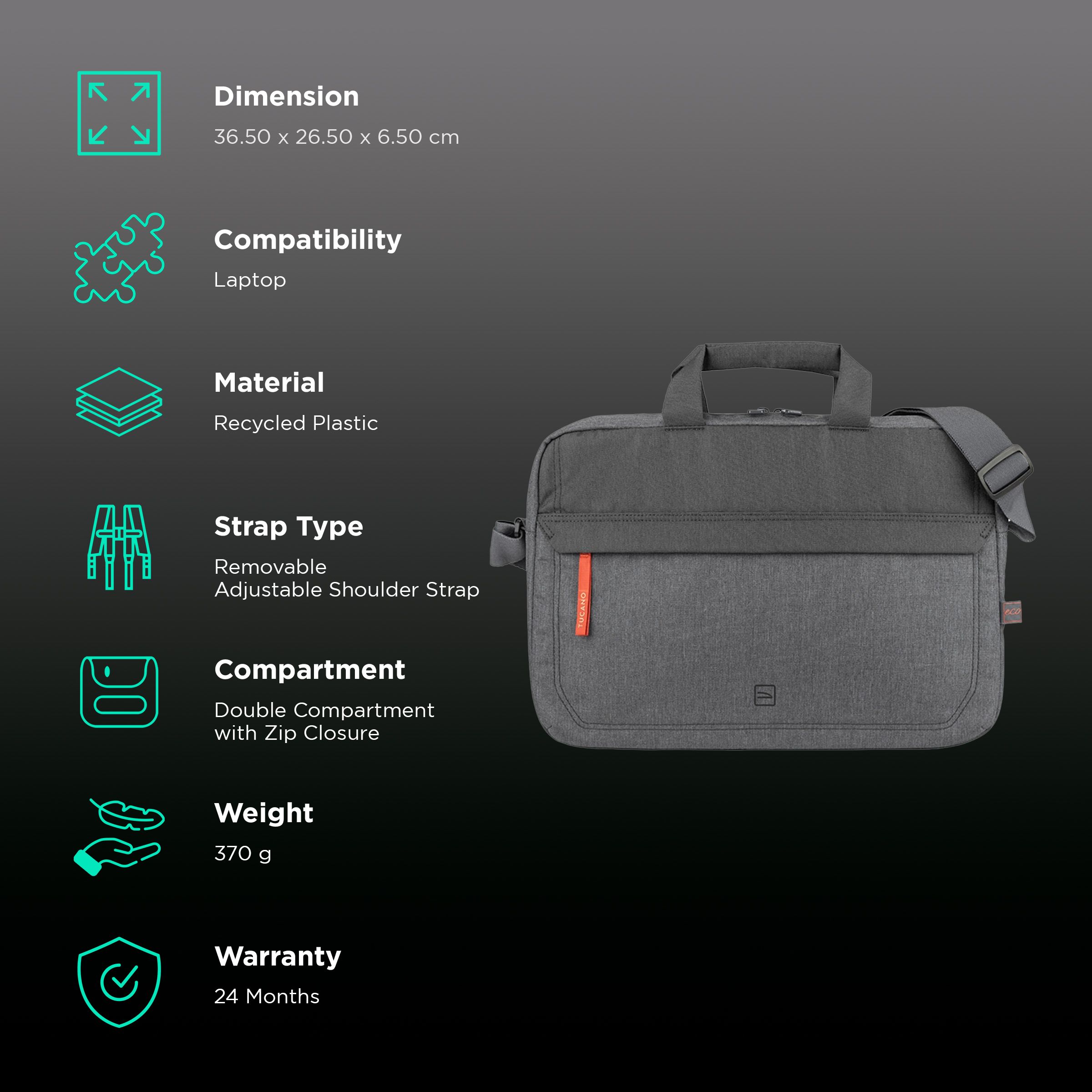 TUCANO Hop Recycled Plastic Laptop Sling Bag for 13 & 14 Inch Laptop (Trolley Strap, Anthracite) TUCANO Hop Recycled Plastic Laptop Sling Bag for 13 & 14 Inch Laptop (Trolley Strap, Anthracite)_3