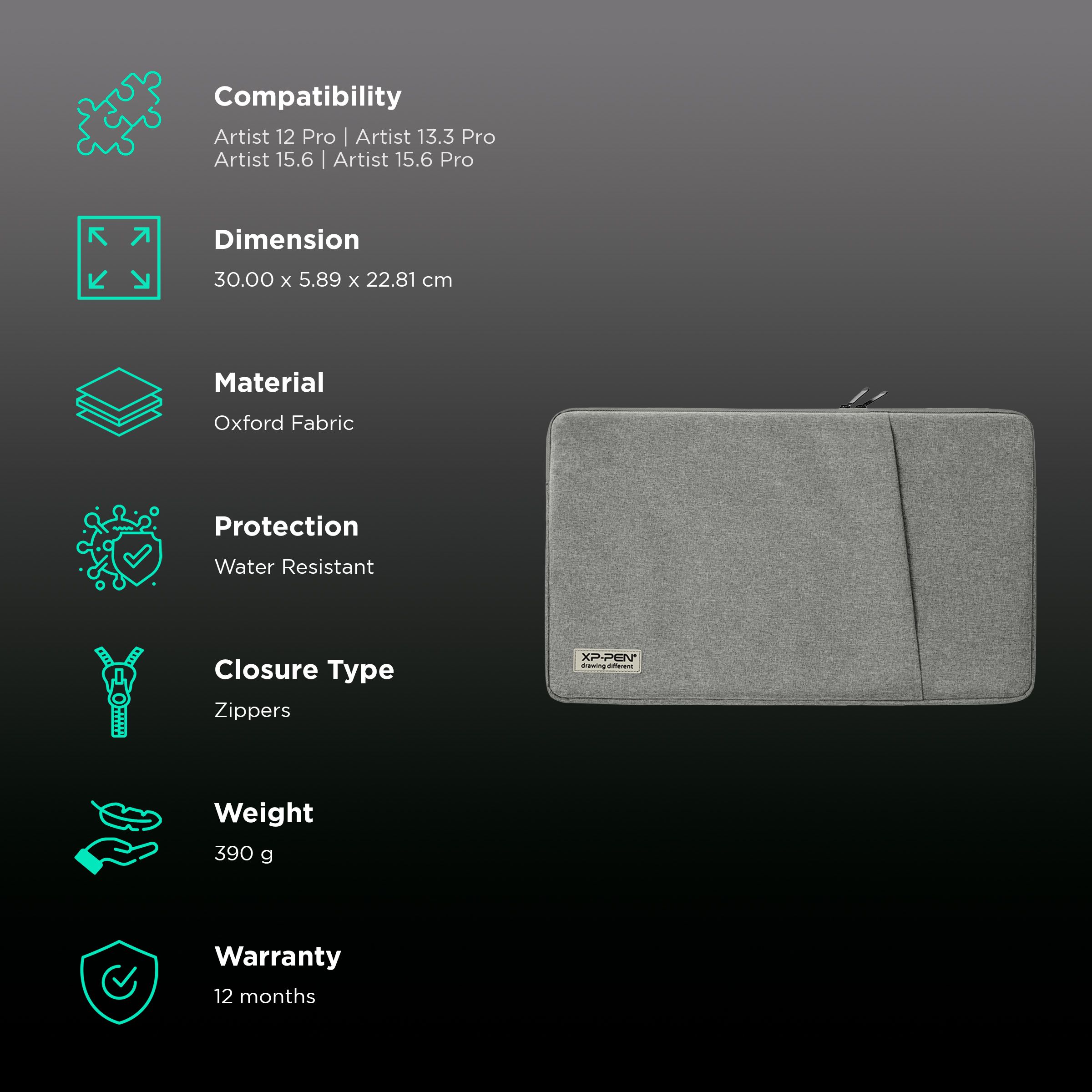 XPPen ACJ01 Oxford Fabric Sleeve for 13.3, 15.6, 16 Inch Tablets (Water Resistant, Grey) XPPen ACJ01 Oxford Fabric Sleeve for 13.3, 15.6, 16 Inch Tablets (Water Resistant, Grey)_3