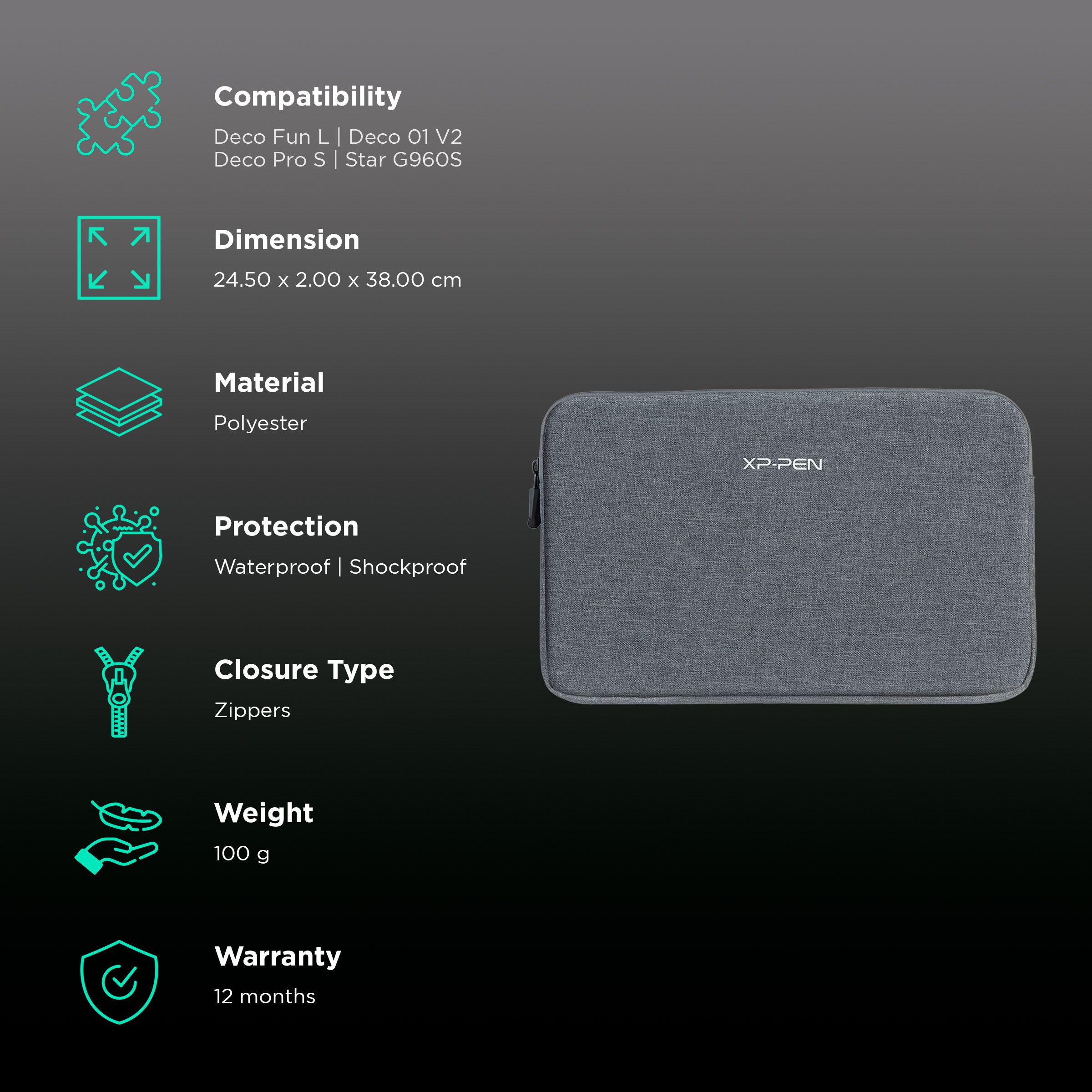 XPPen ACJ09 Polyester Sleeve for 10x6 Inch Tablets (Soft Fluffy Lining, Grey) XPPen ACJ09 Polyester Sleeve for 10x6 Inch Tablets (Soft Fluffy Lining, Grey)_3
