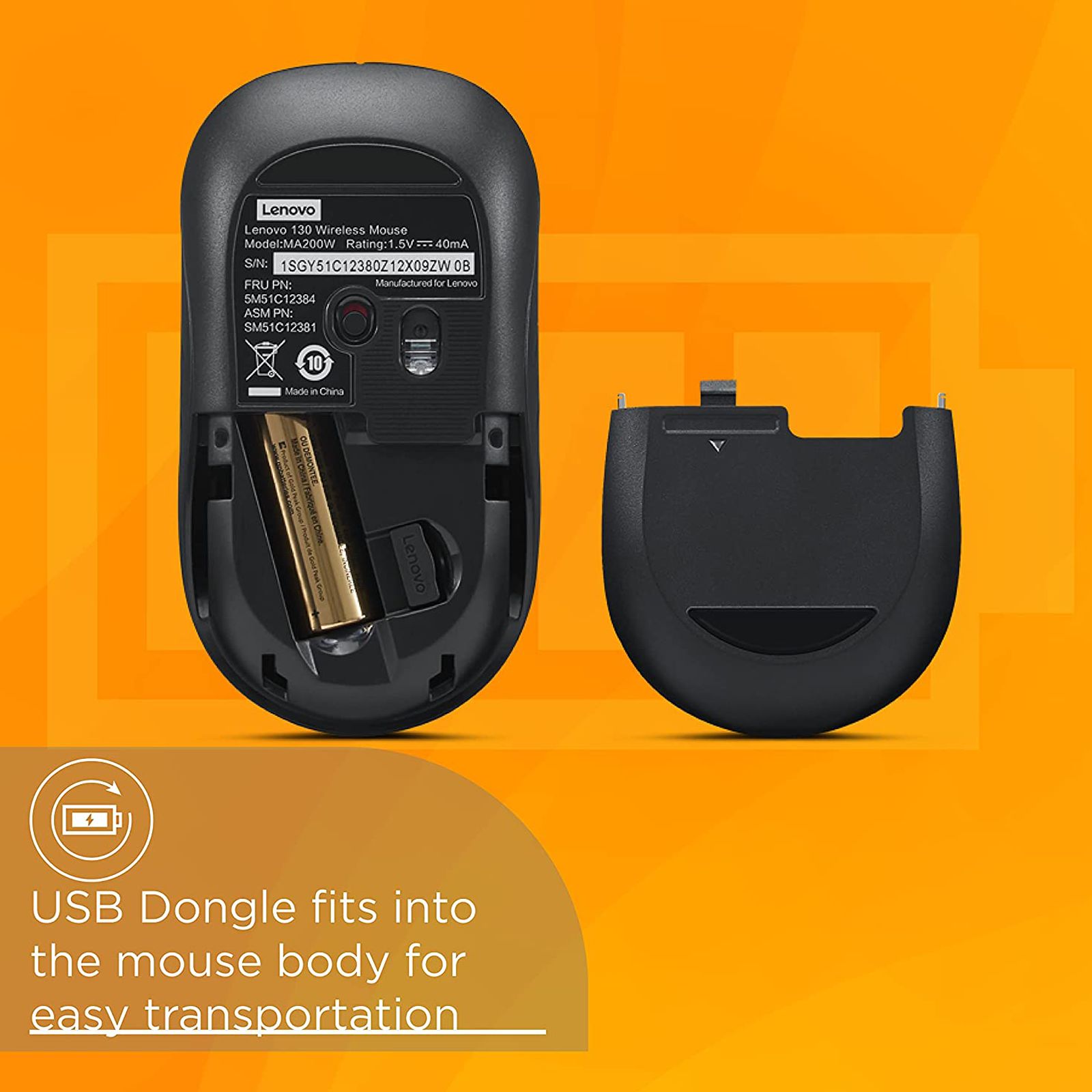 Lenovo 130 2.4GHz Wireless Mouse (1000 DPI, Ergonomic Design, Black)_7