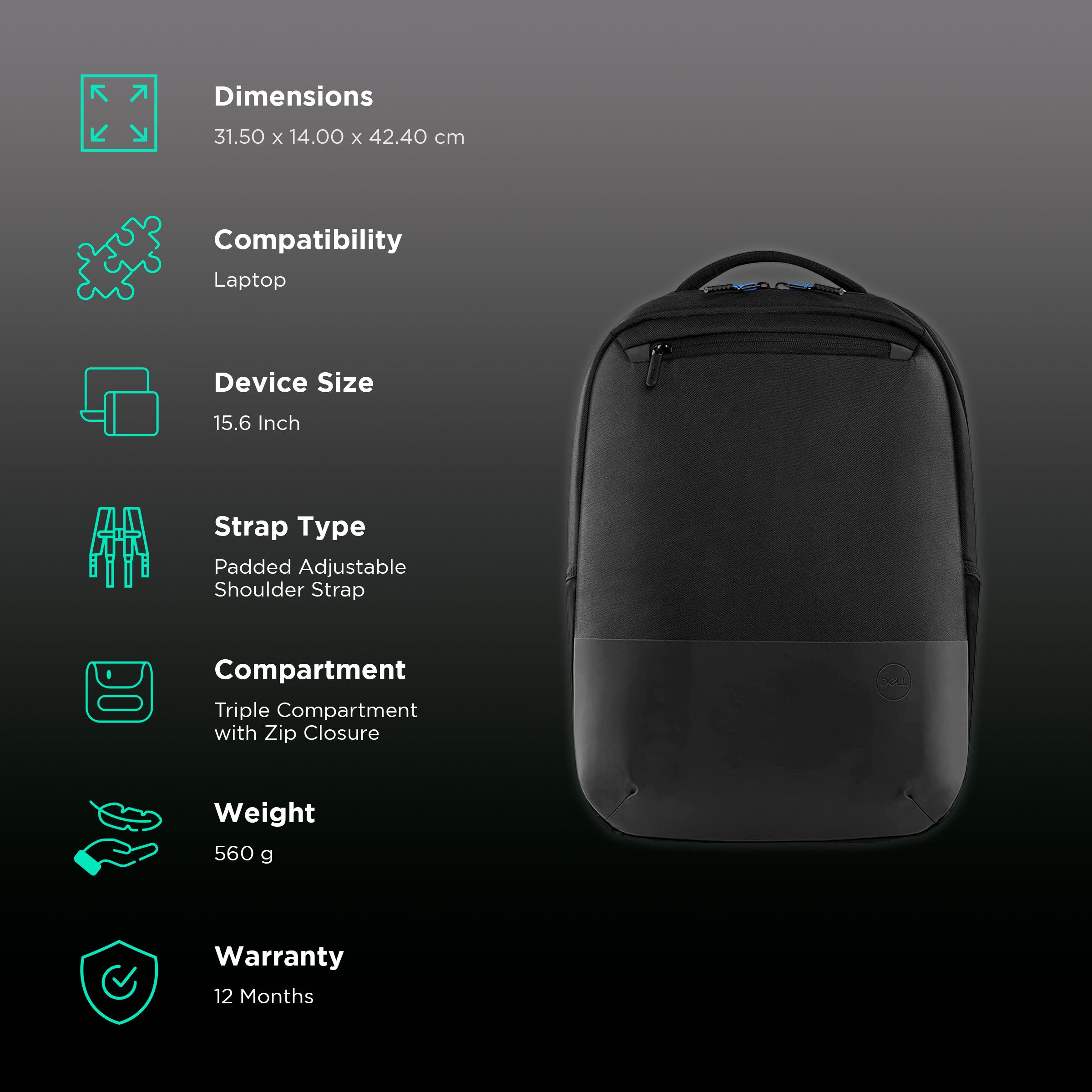 DELL Pro Slim Fibre Laptop Backpack for 15 Inch Laptop (Water Resistant Protective Coating, Black)_2