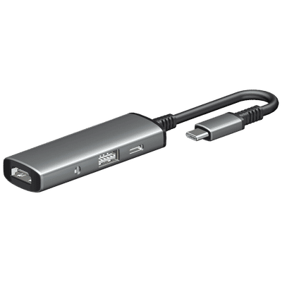 Croma 4-in-1 USB 3.0 Type C to USB 3.0 Type A, 3.5mm Stereo, HDMI Type A, USB 3.0 Type C Multi-Port Hub (5 GbpsData Transfer Rate, Grey)