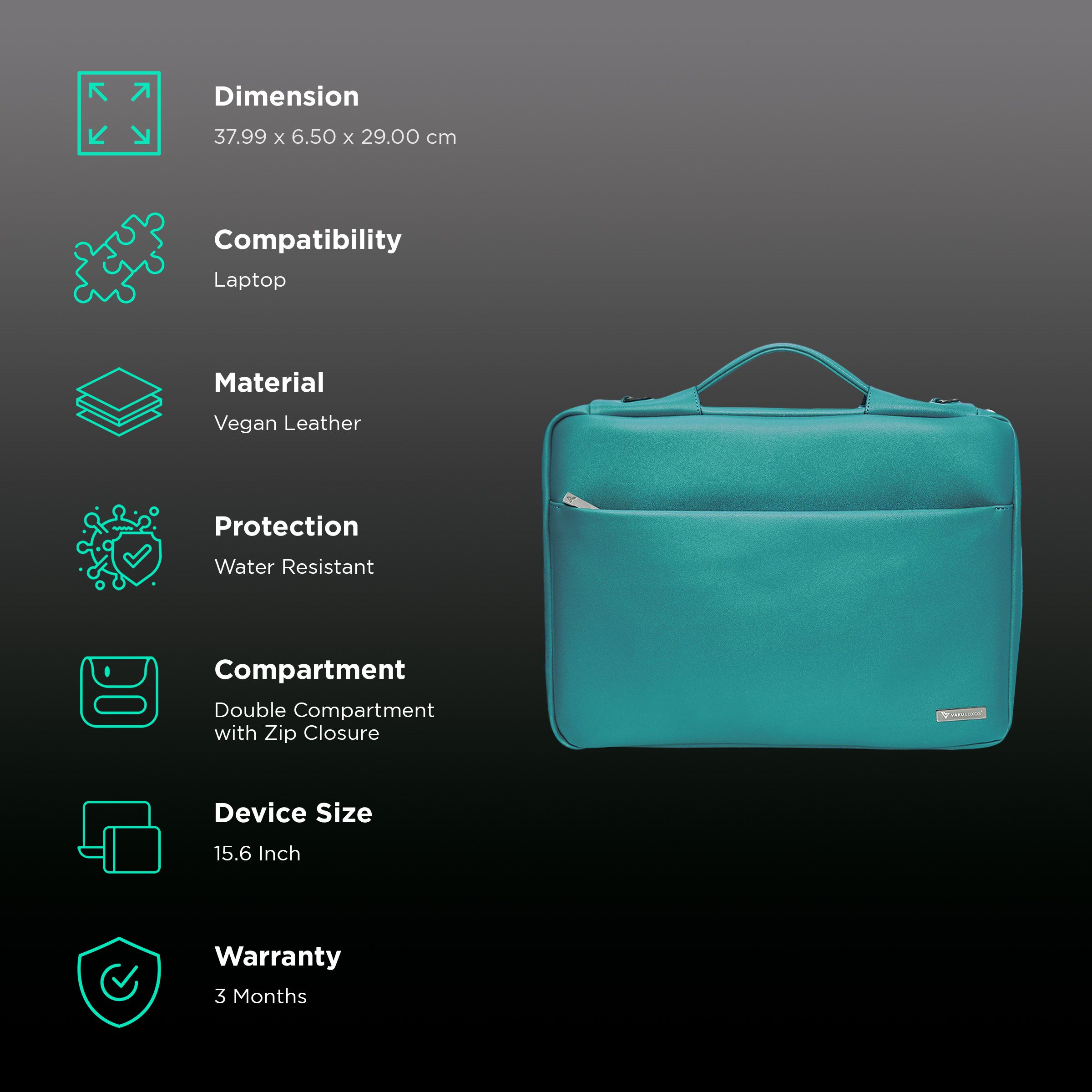 Dr. Vaku DA VALENCIA Vegan Leather Laptop Sleeve for 15.6 Inch Laptop (Water Resistant, Sea Green)_3