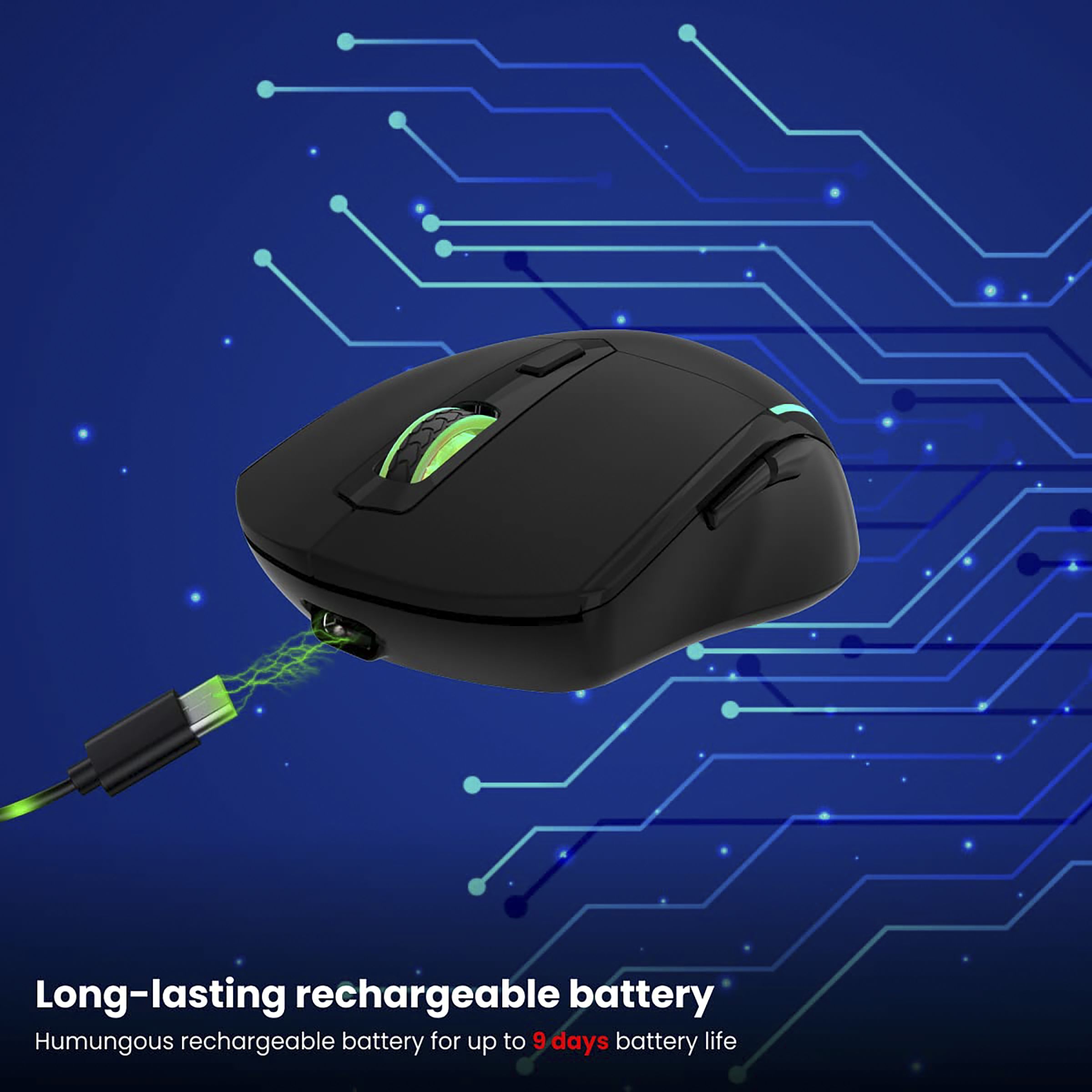 PORTRONICS Toad One Rechargeable Wireless Optical Mouse (1200 DPI Adjustable, Ergonomic Design, Black)_6