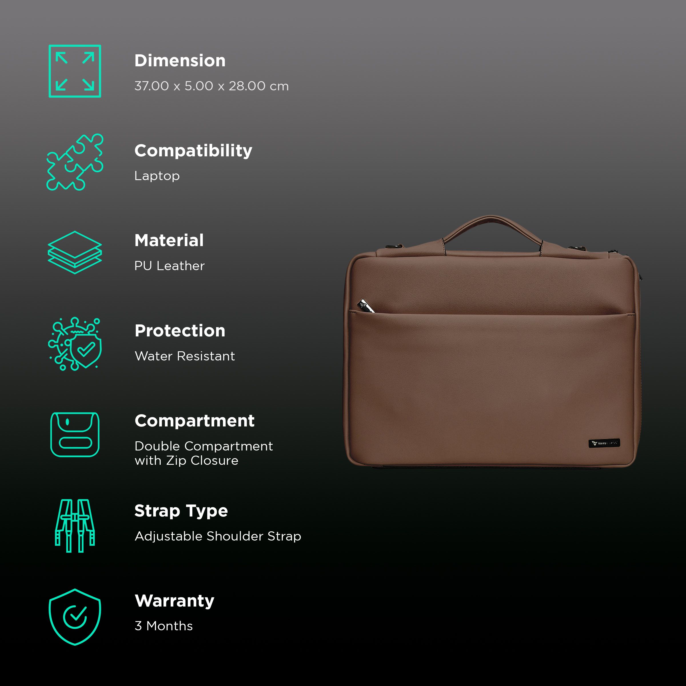 Dr. Vaku Polyurethane Leather Laptop Sleeve for 15.6 Inch Laptop (Water Resistant, Butterscotch)_3