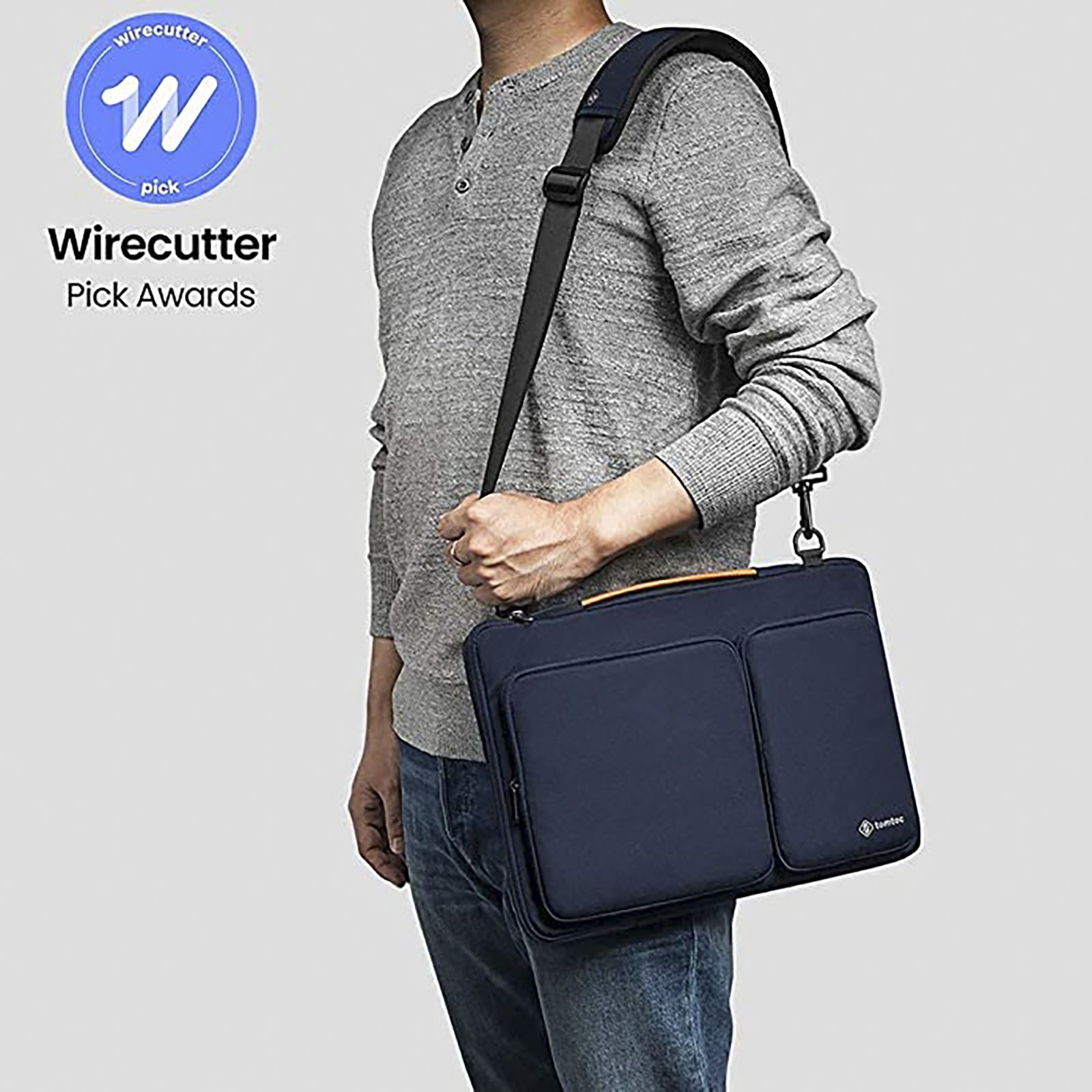tomtoc Defender Fabric Laptop Sling Bag for 15.6 Inch Laptop (Water Resistant, Navy Blue)_8