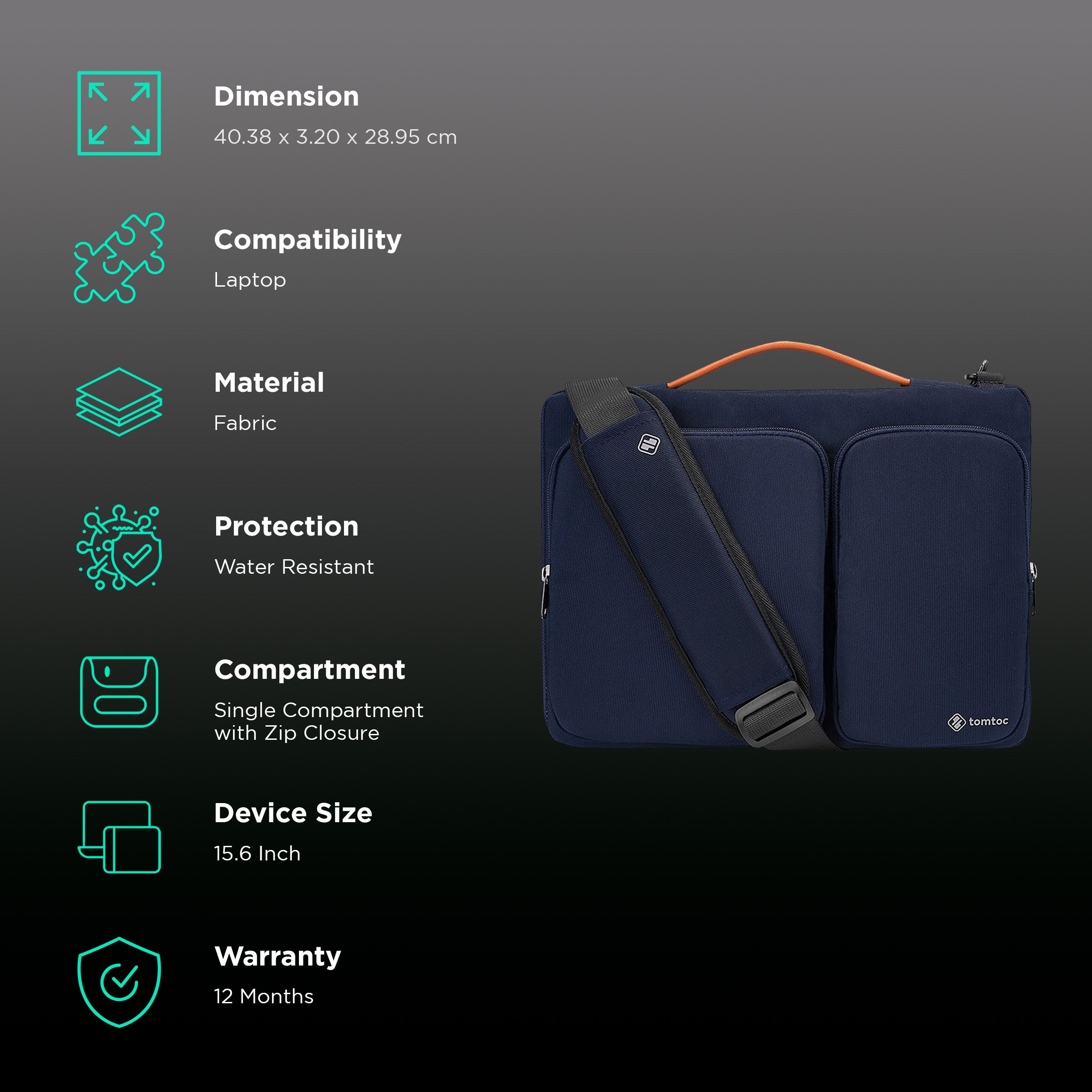 tomtoc Defender Fabric Laptop Sling Bag for 15.6 Inch Laptop (Water Resistant, Navy Blue)_3