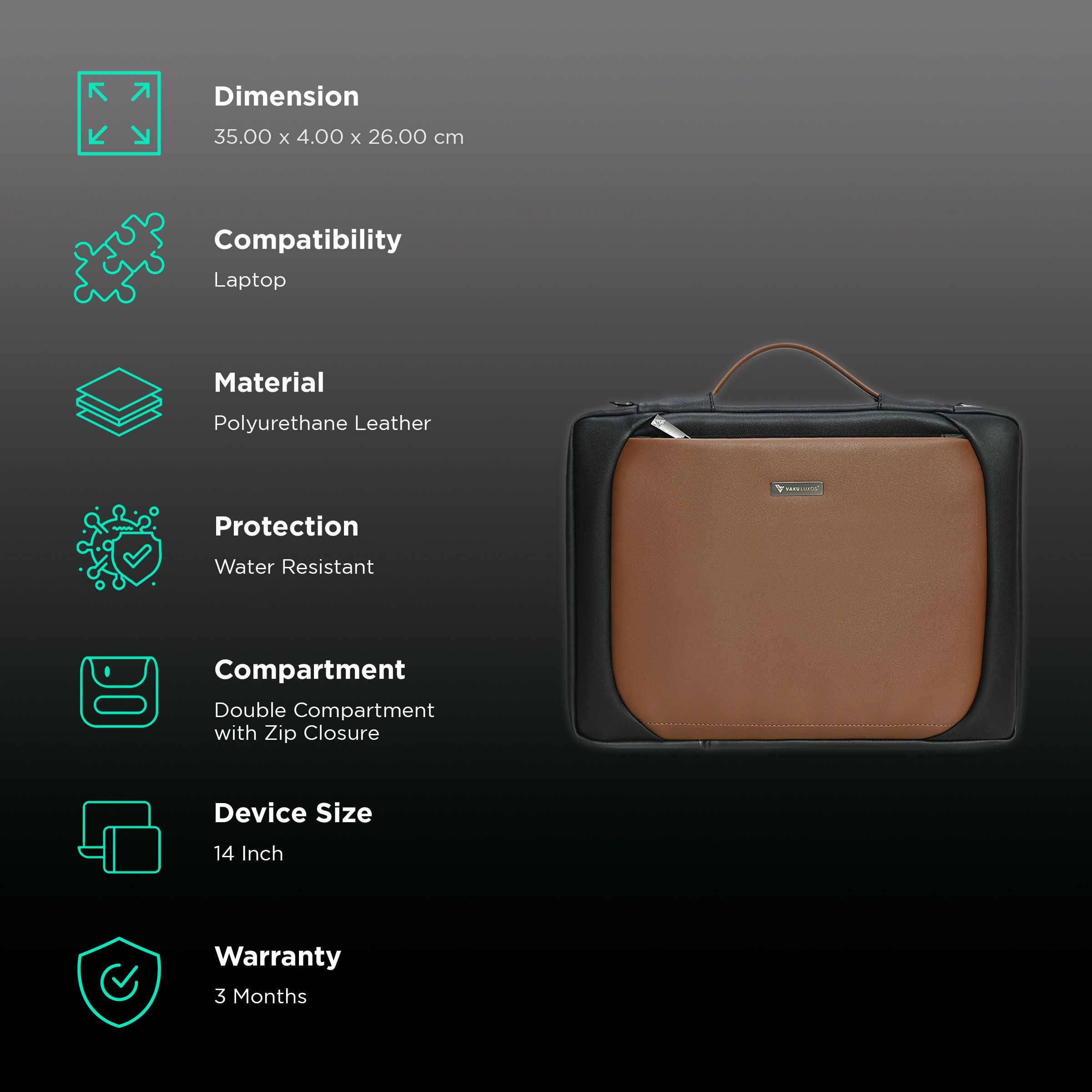 Dr. Vaku La Romani Polyurethane Leather Laptop Sling Bag for 14 Inch Laptop (Water Resistant, Camel/Black) Dr. Vaku La Romani Polyurethane Leather Laptop Sling Bag for 14 Inch Laptop (Water Resistant, Camel/Black)_3