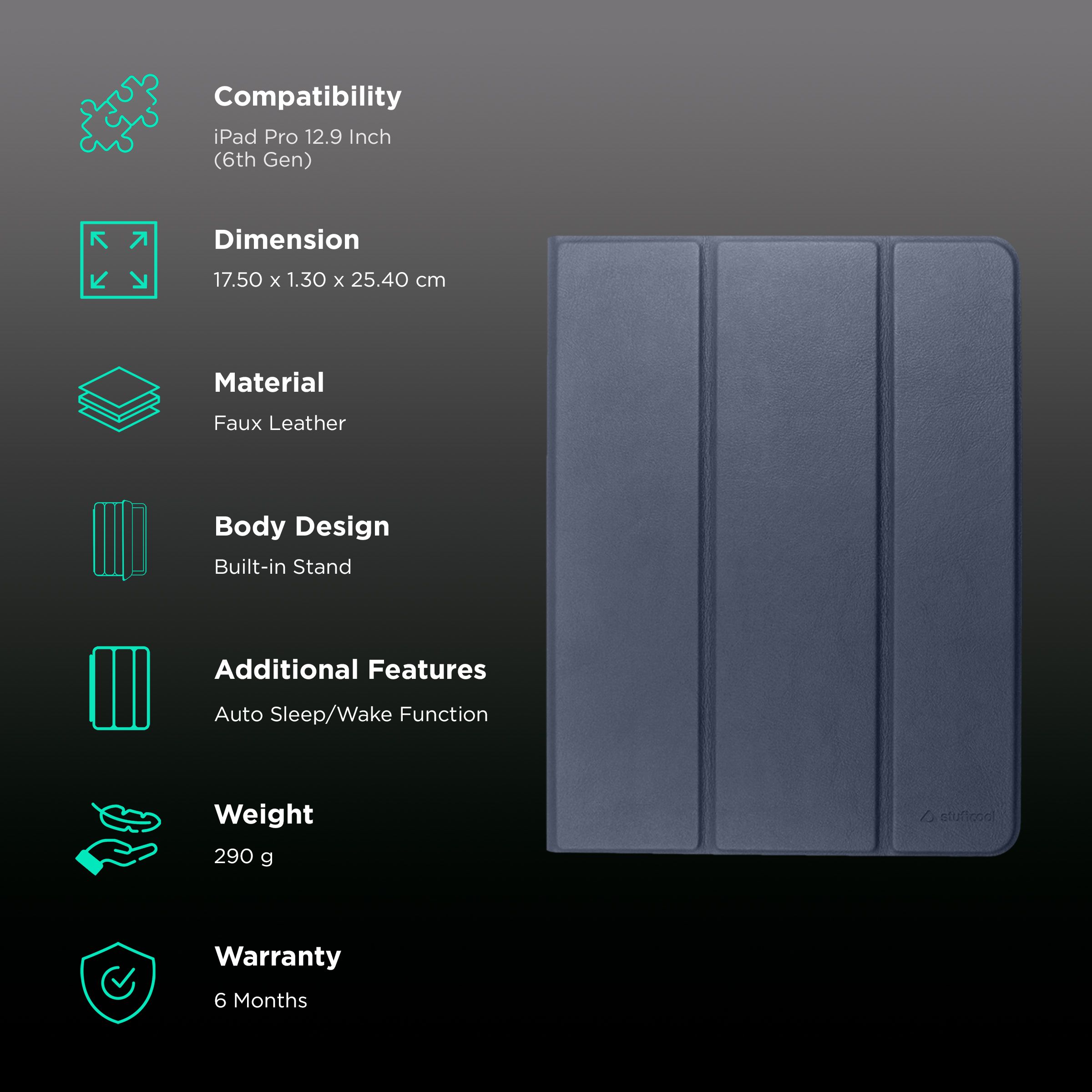 Stuffcool Flex Faux Leather Flip Cover for Apple iPad Pro 12.9 Inch (6th Gen) (Built-in Pencil Holder, Navy) Stuffcool Flex Faux Leather Flip Cover for Apple iPad Pro 12.9 Inch (6th Gen) (Built-in Pencil Holder, Navy)_2