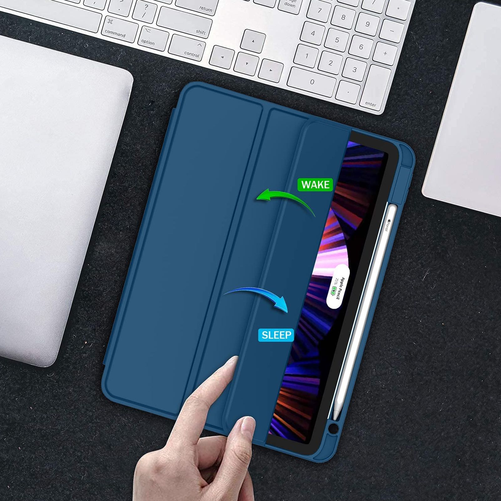 Vaku Stallion Trifold Polyurethane Leather, Silicone Flip Cover for Apple iPad Pro 11 Inch, iPad Air (4th Gen) (Wireless Charging Support, Blue) Vaku Stallion Trifold Polyurethane Leather, Silicone Flip Cover for Apple iPad Pro 11 Inch, iPad Air (4th Gen) (Wireless Charging Support, Blue)_3