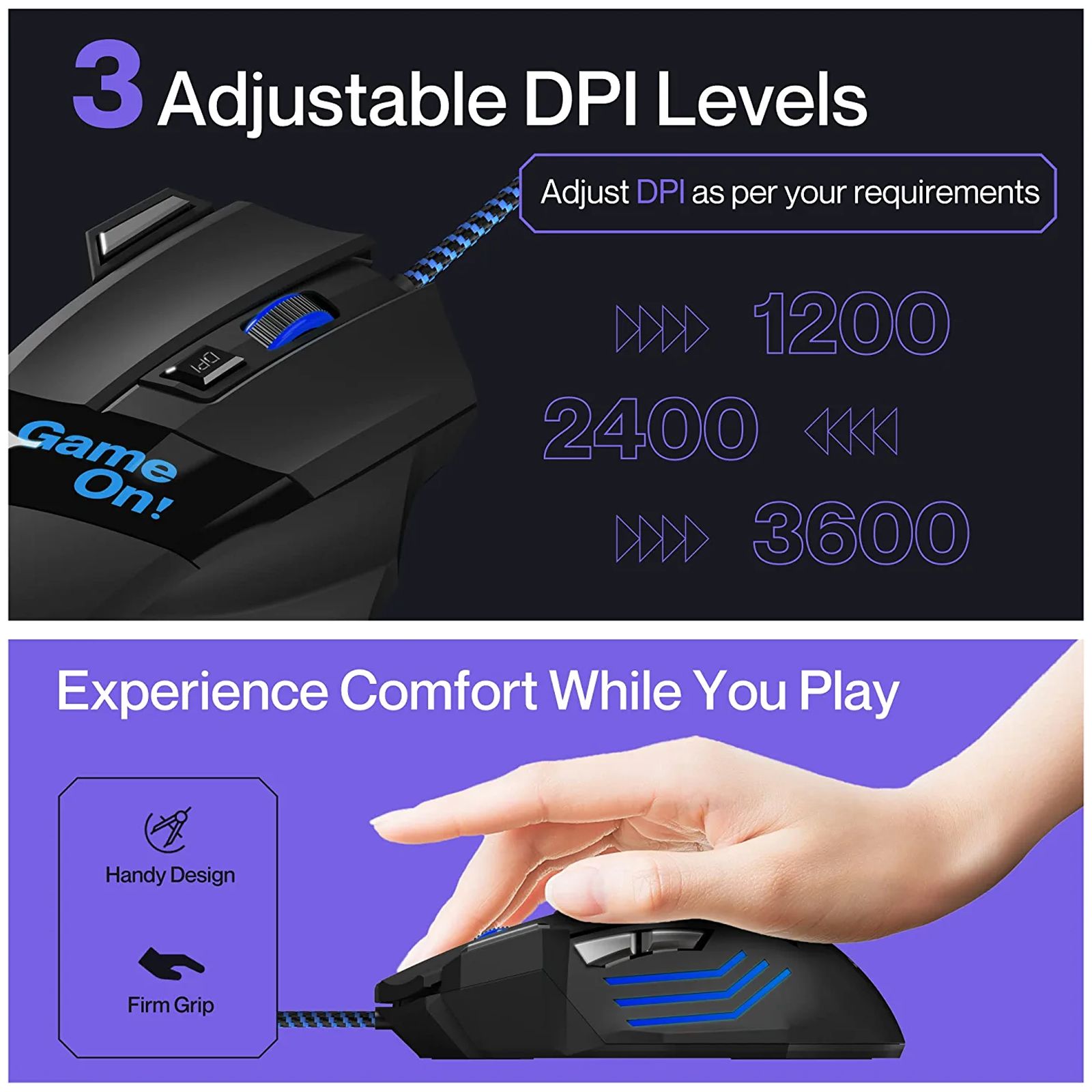 ambrane Trone Wired Optical Gaming Mouse with Customizable Buttons (3600 DPI, Ergonomic Design, Black)_5