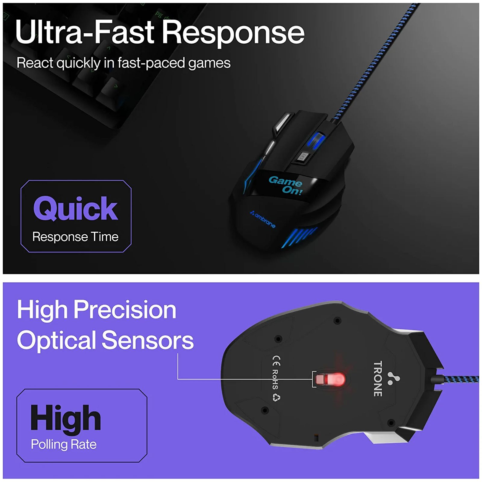 ambrane Trone Wired Optical Gaming Mouse with Customizable Buttons (3600 DPI, Ergonomic Design, Black)_6
