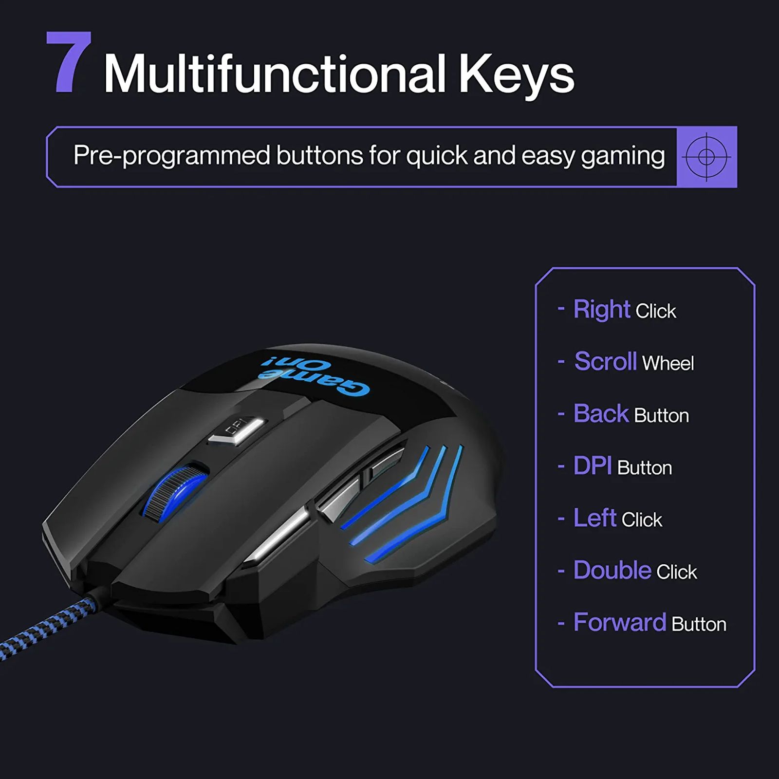 ambrane Trone Wired Optical Gaming Mouse with Customizable Buttons (3600 DPI, Ergonomic Design, Black)_7