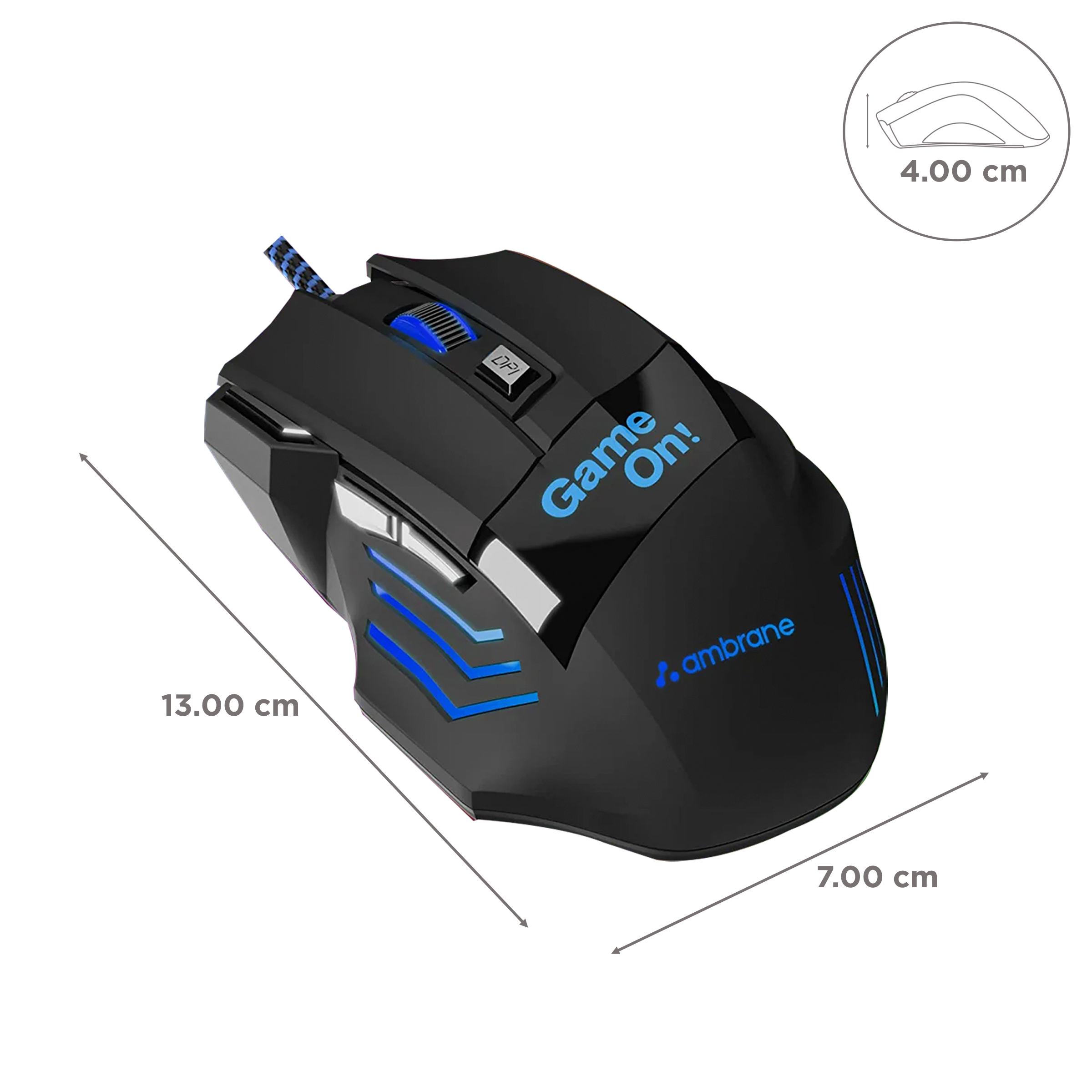 ambrane Trone Wired Optical Gaming Mouse with Customizable Buttons (3600 DPI, Ergonomic Design, Black)_2