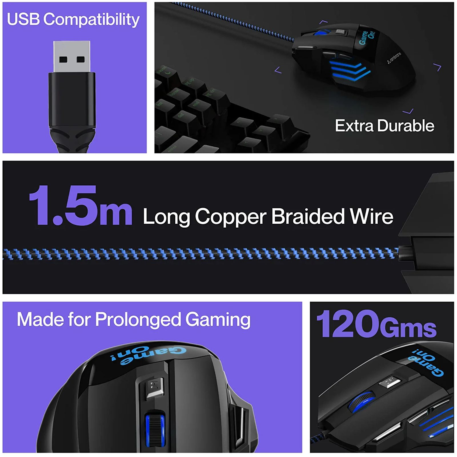 ambrane Trone Wired Optical Gaming Mouse with Customizable Buttons (3600 DPI, Ergonomic Design, Black)_3