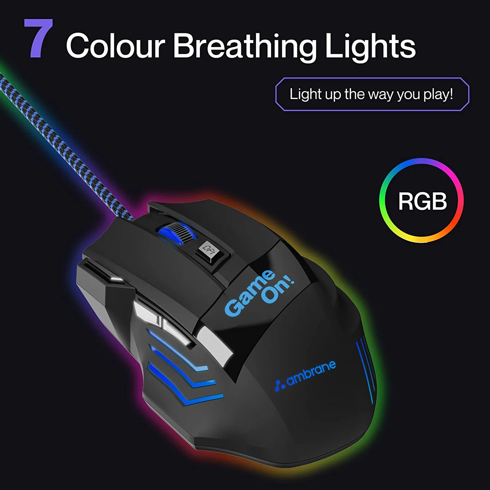 ambrane Trone Wired Optical Gaming Mouse with Customizable Buttons (3600 DPI, Ergonomic Design, Black)_4