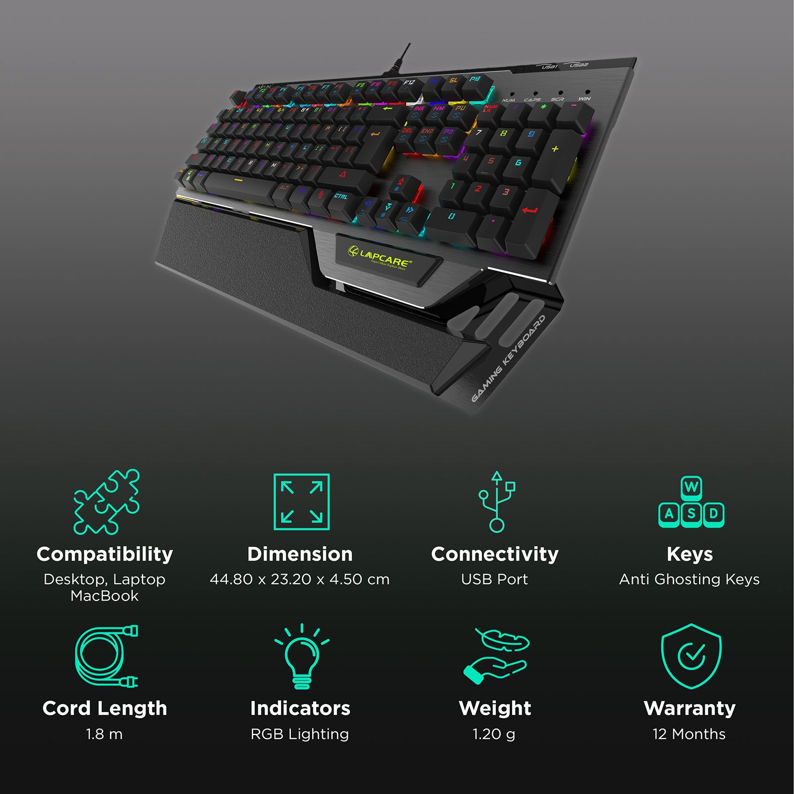 LAPCARE Champ LGK-108 Wired Gaming Keyboard with Backlit Keys (Waterproof, Black) LAPCARE Champ LGK-108 Wired Gaming Keyboard with Backlit Keys (Waterproof, Black)_2