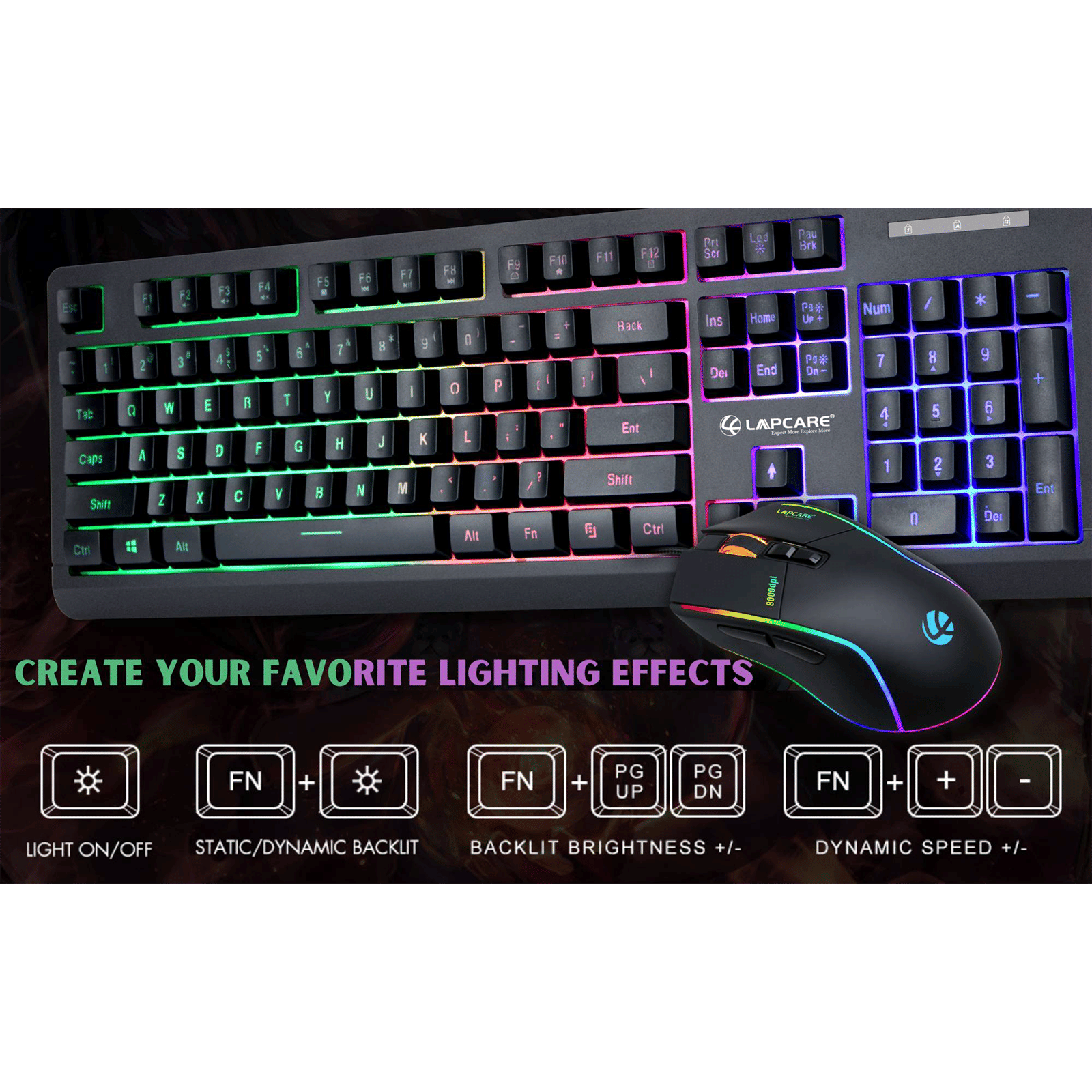 LAPCARE Champ LGC-012 Wired Gaming Keyboard and Mouse Combo (RGB Backlight, LKKBGC8018, Black) LAPCARE Champ LGC-012 Wired Gaming Keyboard and Mouse Combo (RGB Backlight, LKKBGC8018, Black)_4