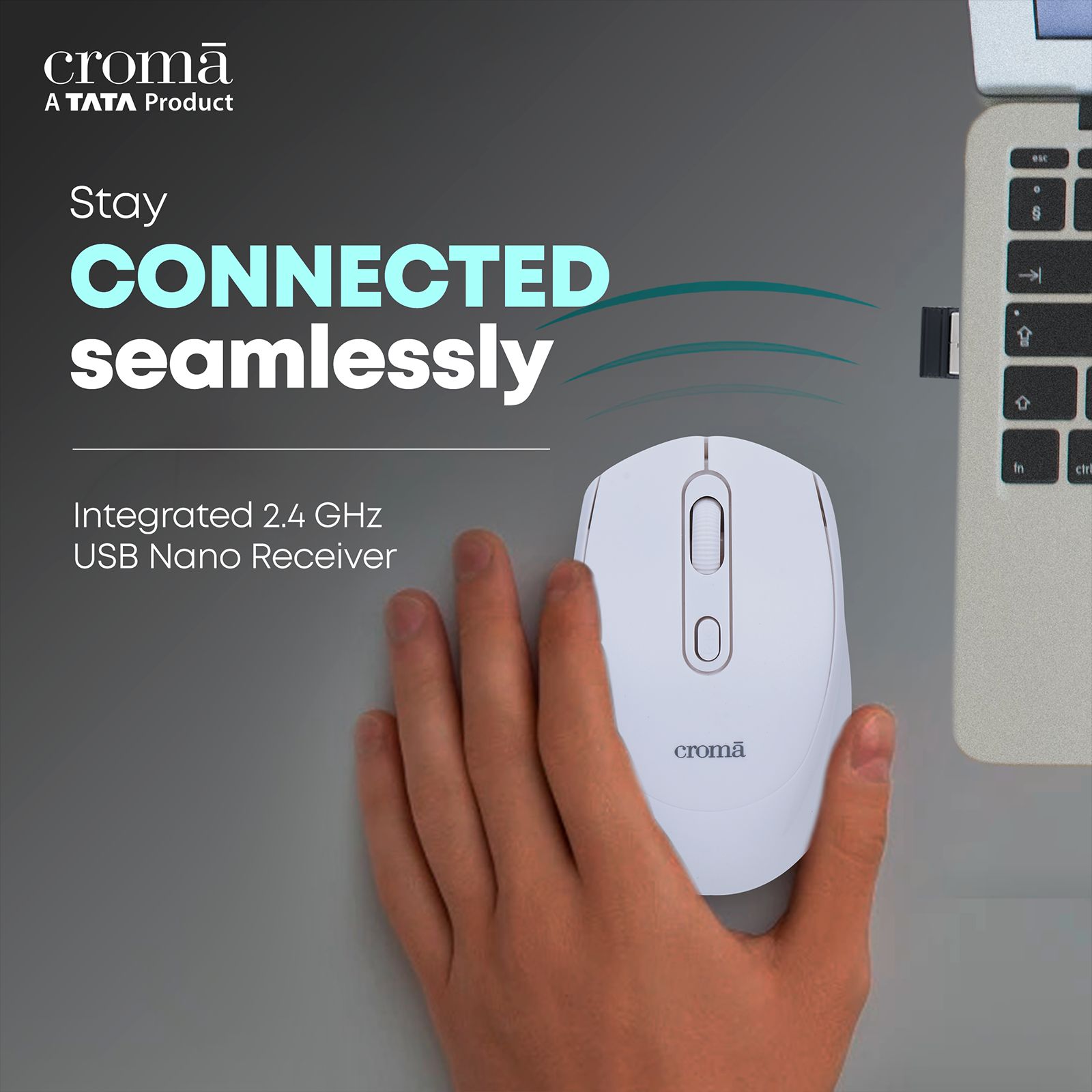 Croma Optical Wireless Mouse (1600 DPI, Compact & Lightweight Design, White)_12