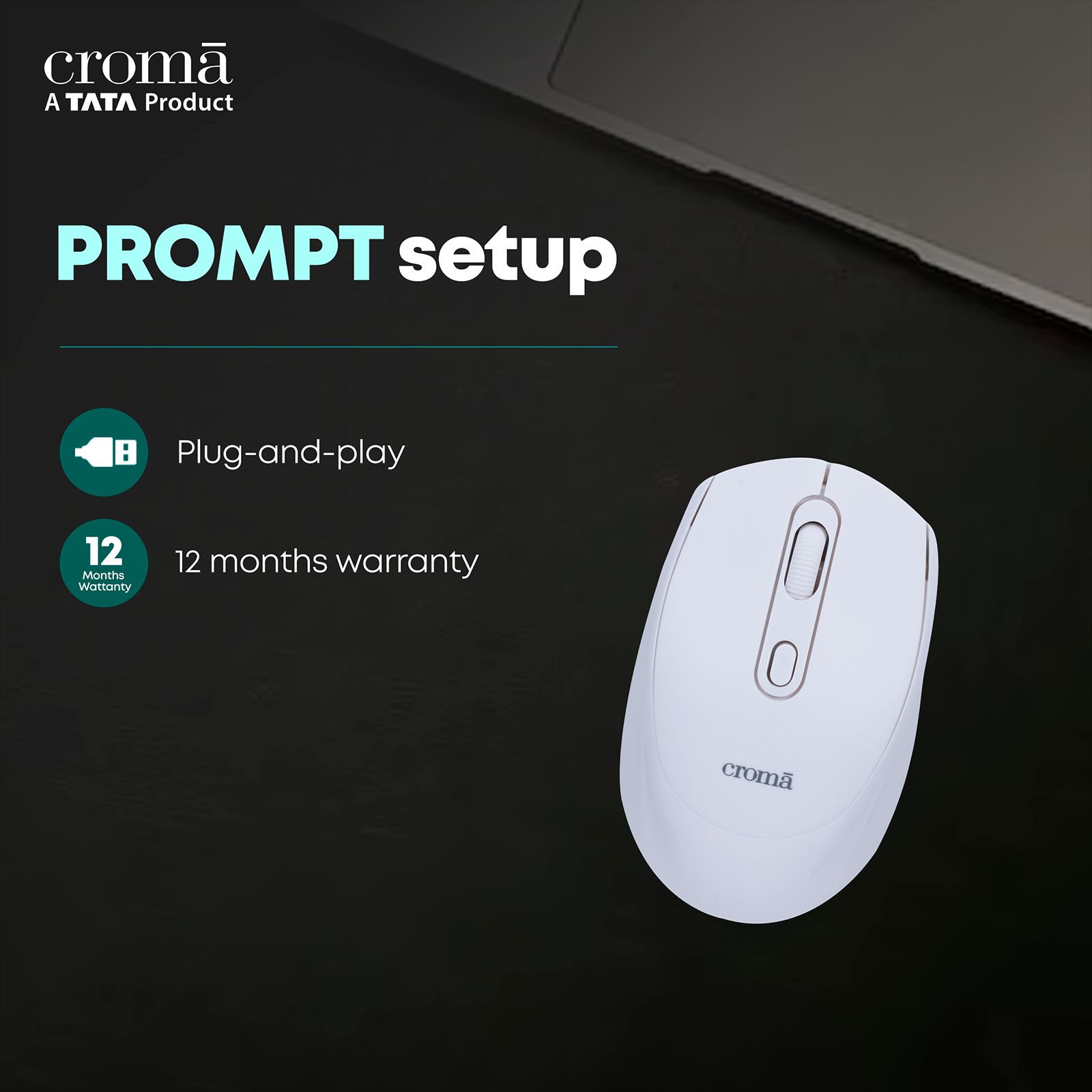 Croma Optical Wireless Mouse (1600 DPI, Compact & Lightweight Design, White)_14