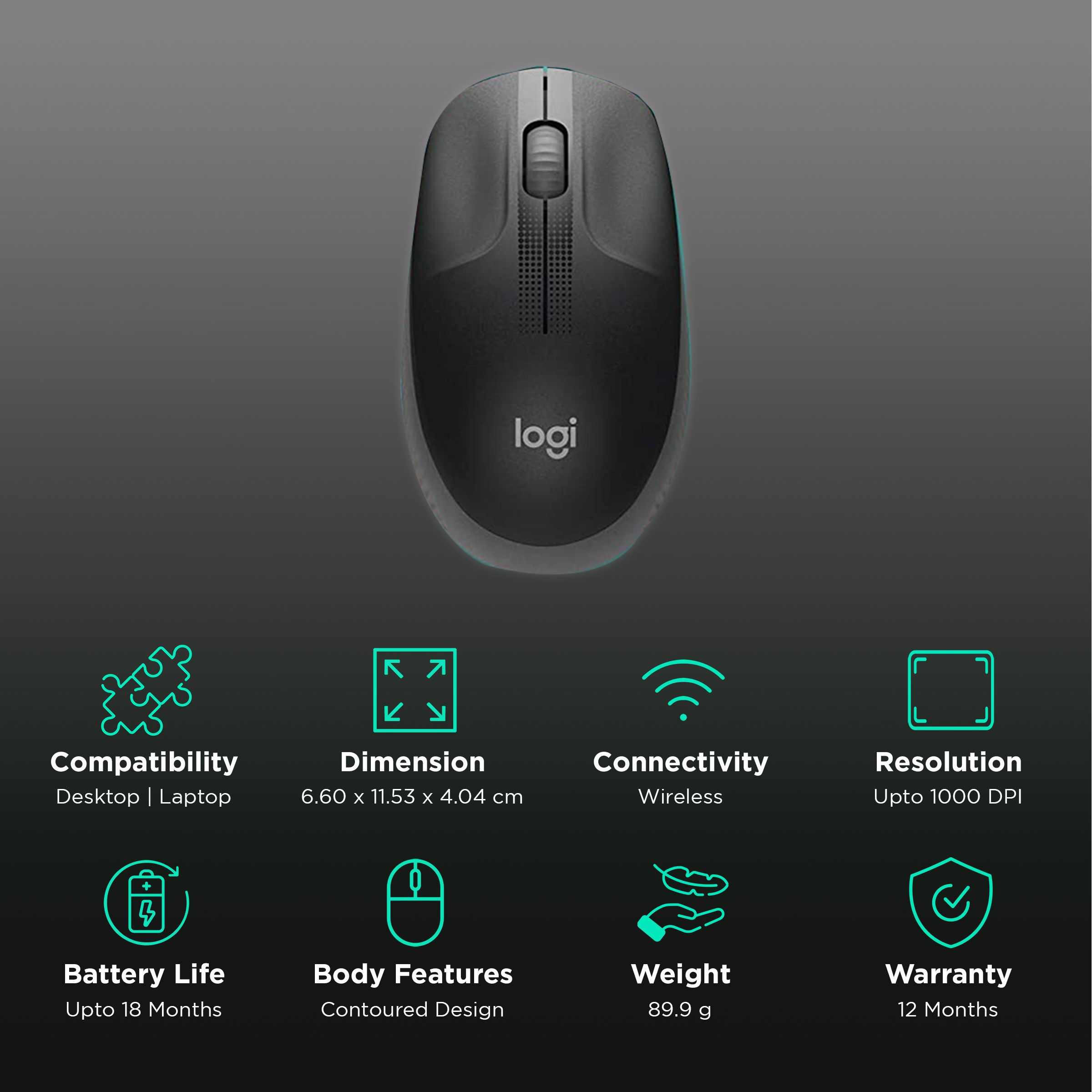 logitech M190 Wireless Optical Mouse (1000 DPI, Scooped Buttons, Charcoal)_2