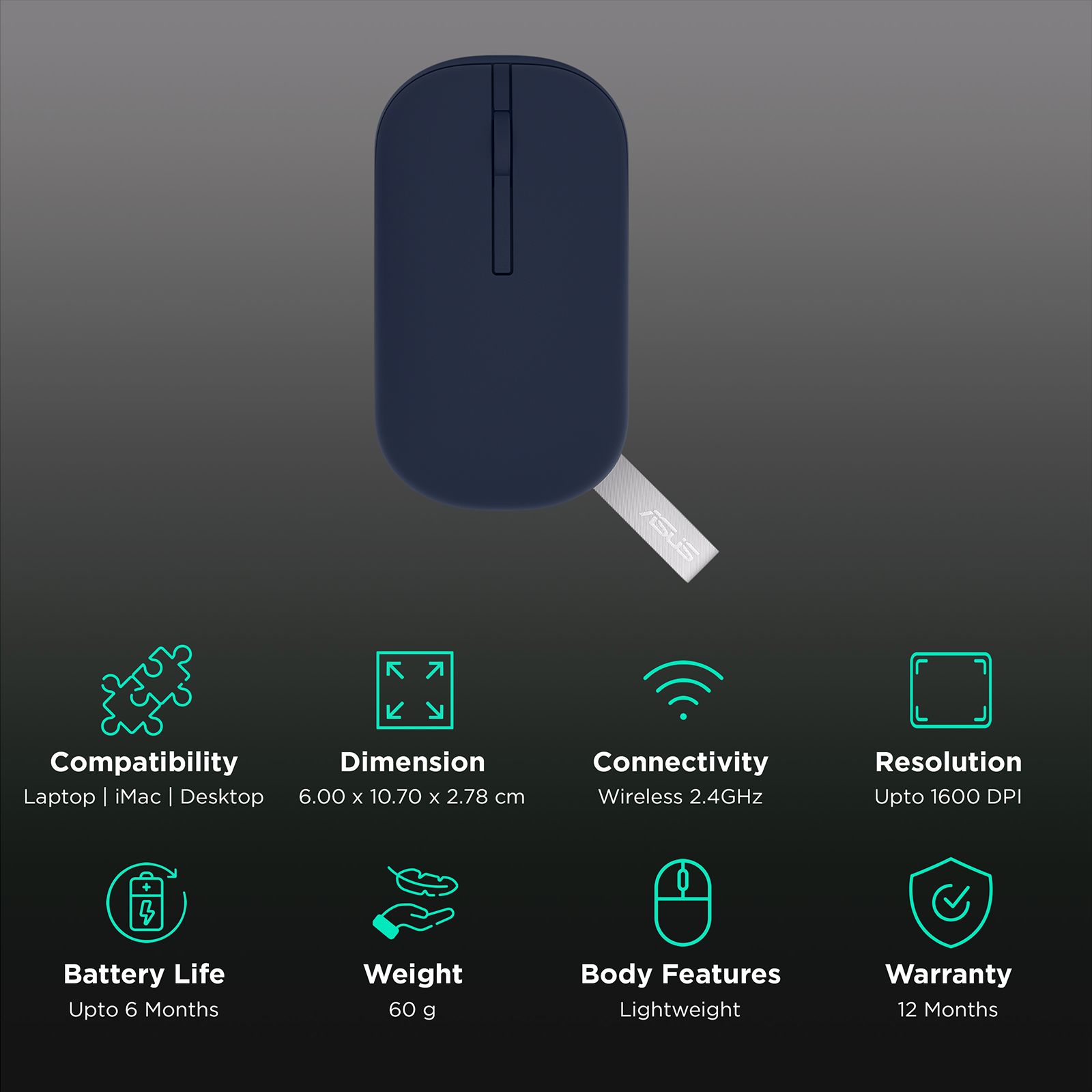 ASUS Marshmallow MD100 Bluetooth 5.0 Wireless Optical Performance with Antibacterial Guard Treatment (1600 DPI Adjustable, Ambidextrous Design, Quiet Blue) ASUS Marshmallow MD100 Bluetooth 5.0 Wireless Optical Performance with Antibacterial Guard Treatment (1600 DPI Adjustable, Ambidextrous Design, Quiet Blue)_2