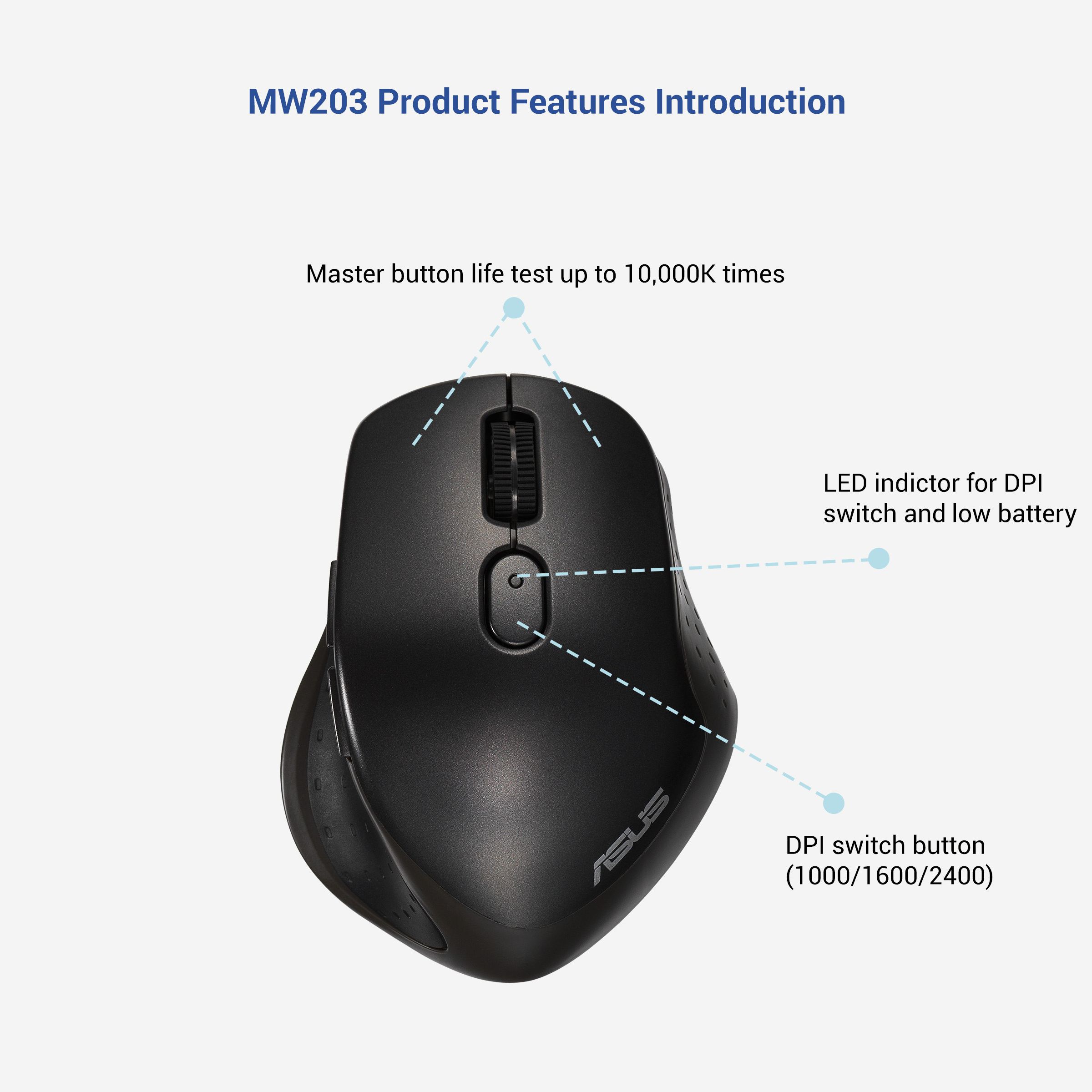 ASUS Silent MW203-BK Bluetooth 5.0 & 2.4GHz Wireless Optical Mouse with Vertical Scroll Wheel (2400 DPI Adjustable, Auto Sleep Mode, Black)_9